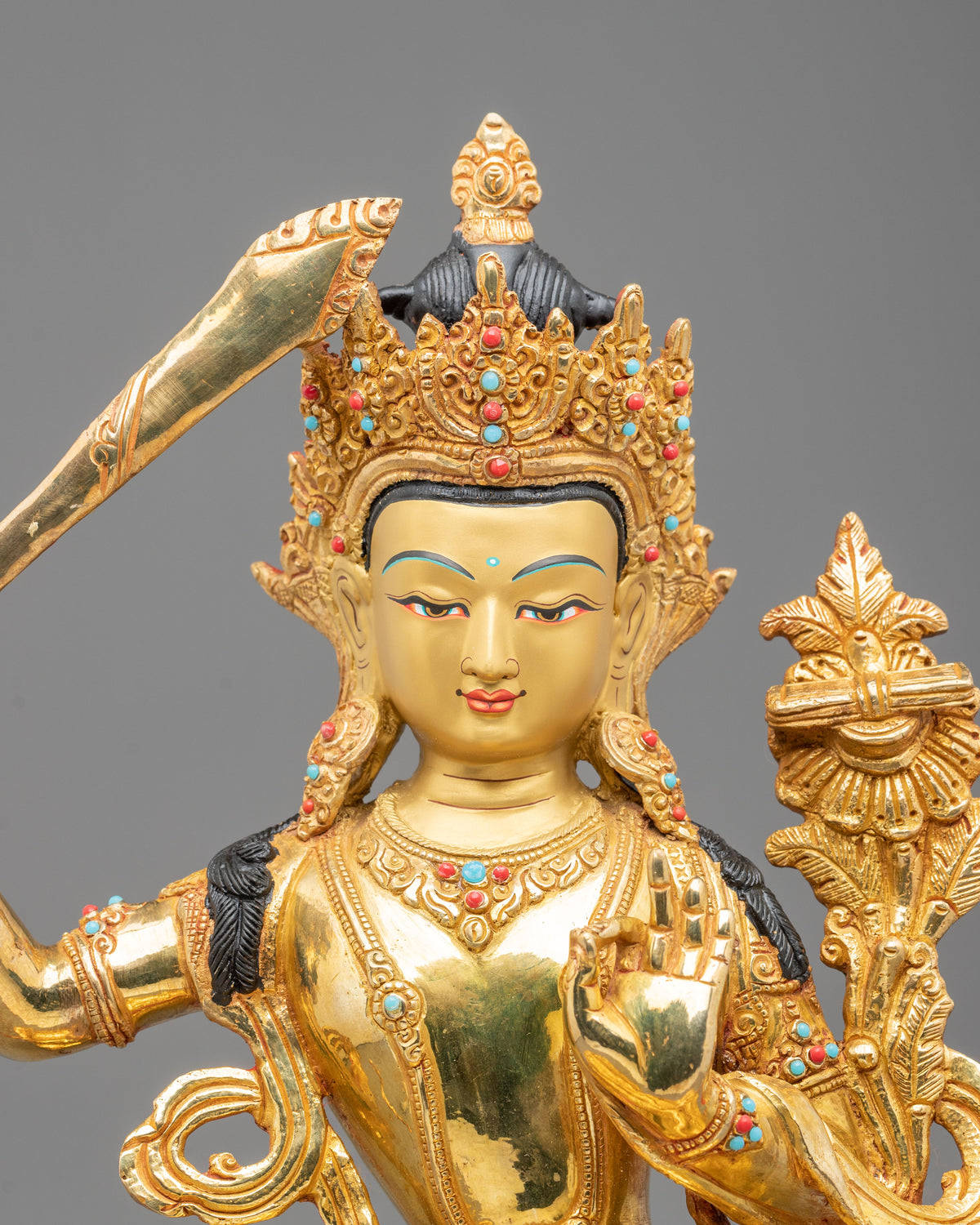 Manjushri Sculpture | Tibetan Bodhisattva Copper Figurine