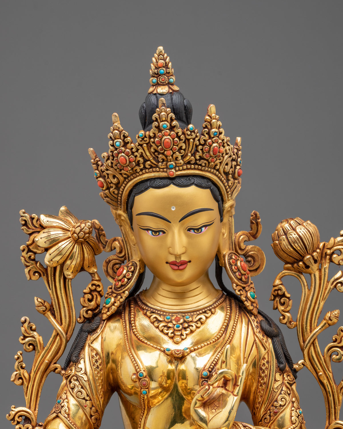 Green Tara Protection from Fears Statue: 24K Gold Gilded