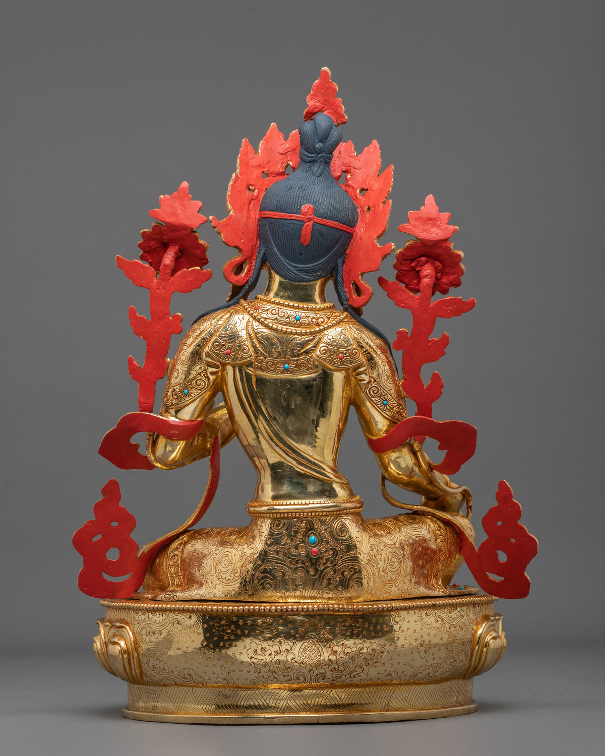 Green Tara 24K Gold Coated Goddess Statue: Deity of Compassion and Liberation