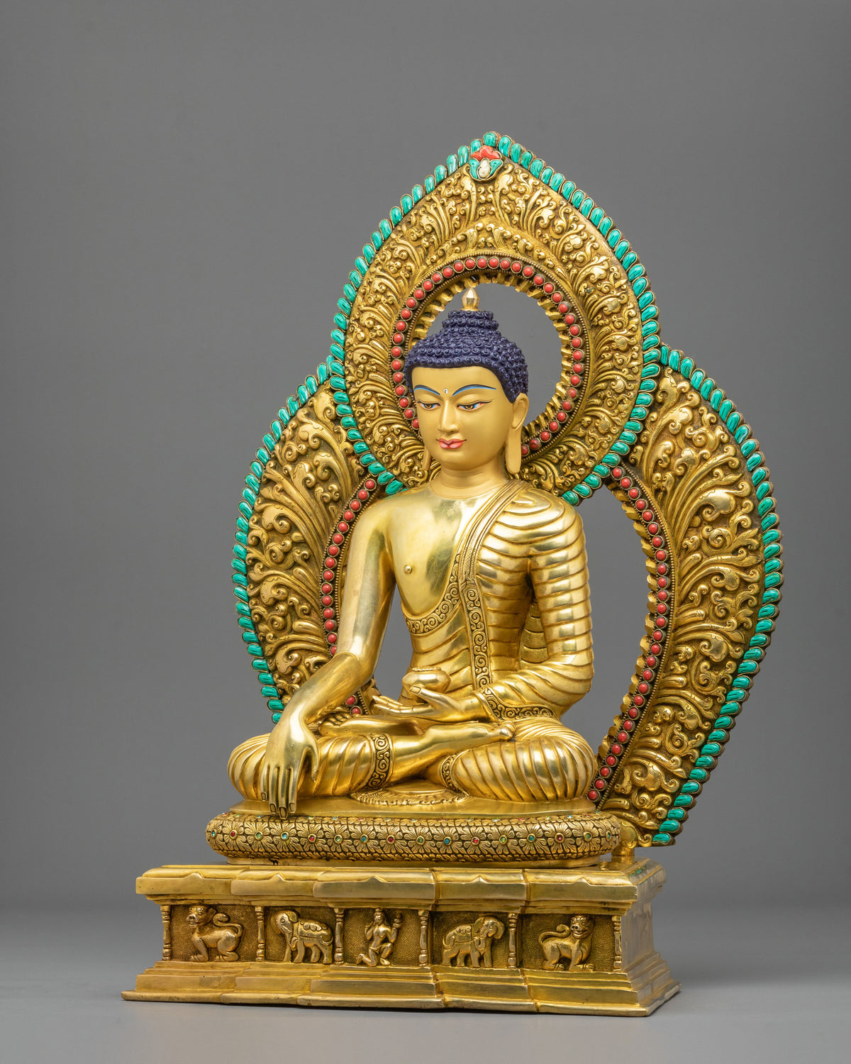 Shakyamuni Buddha 24K Gold Gilded Traditional Sculpture | Himalayan Sacred Altar Decor