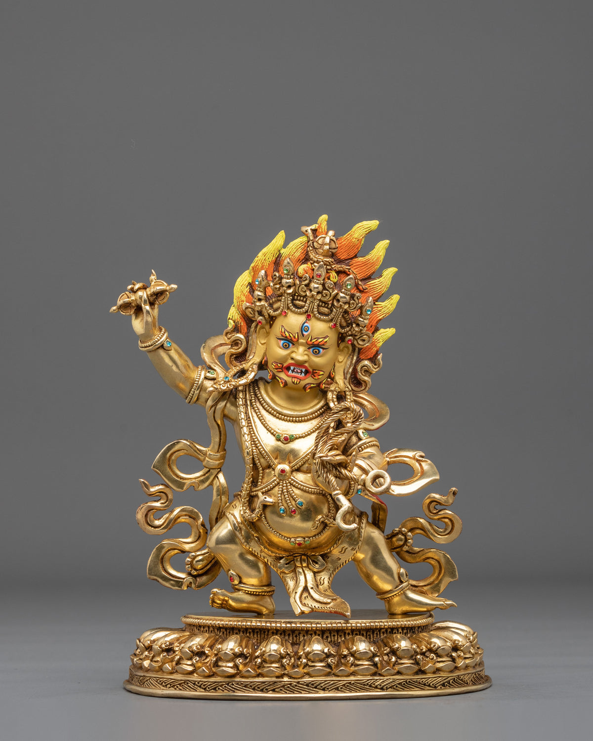Vajrapani 24K Gold Gilded Sculpture: Wrathful Protector and Holder of the Vajra