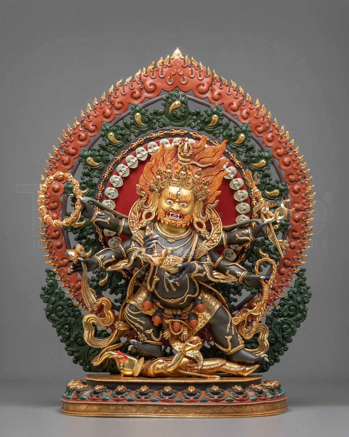 Six-Armed Mahakala Wrathful Guardian Statue | Himalayan Buddhist Shrine Art