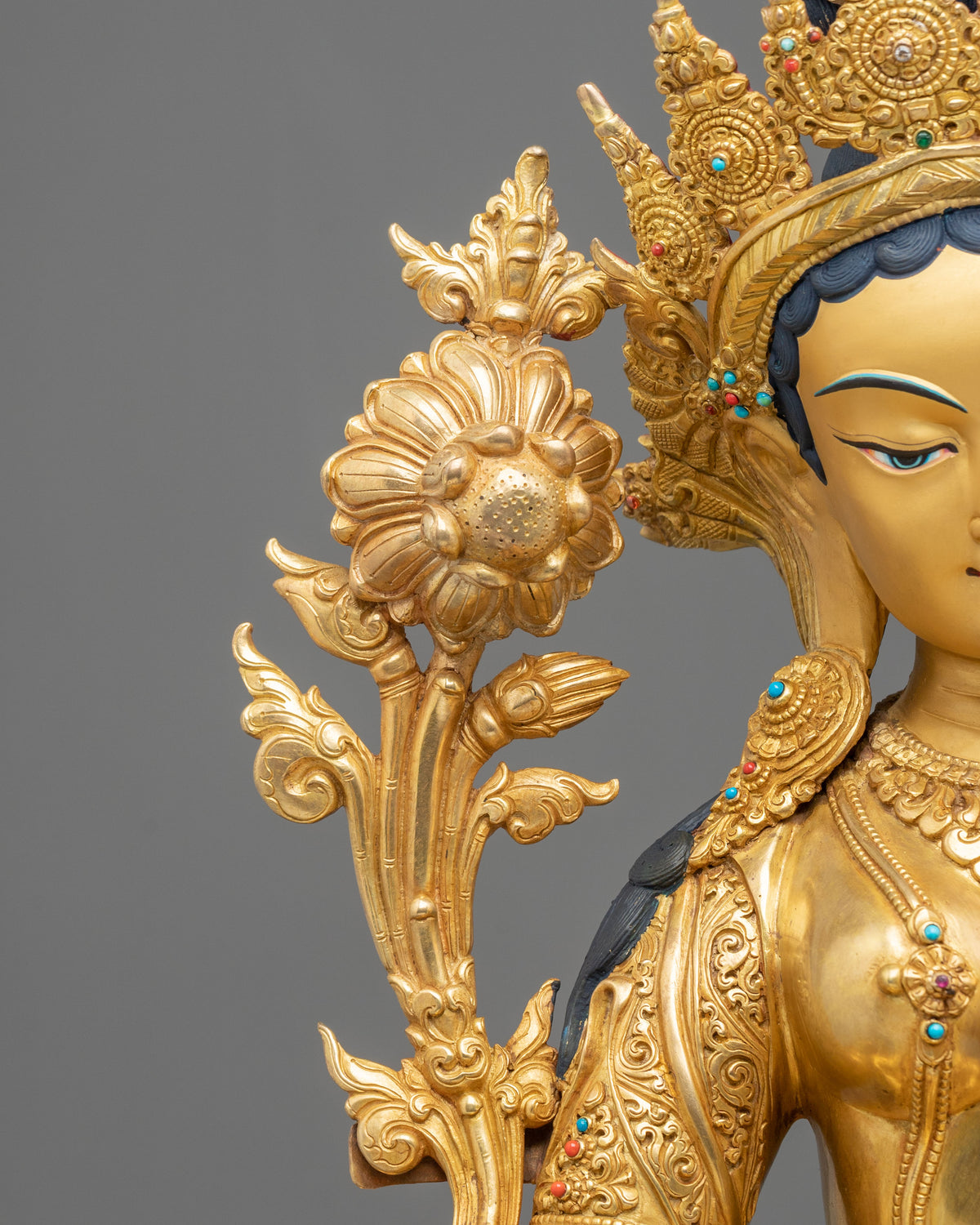 24K Gold Gilded Green Tara Copper Figurine | Home Decor