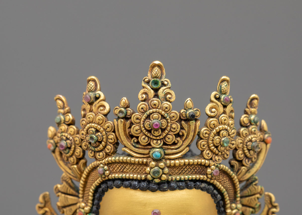 Shakyamuni Buddha Sculpture: 24K Fire Gold Plated Copper Statue