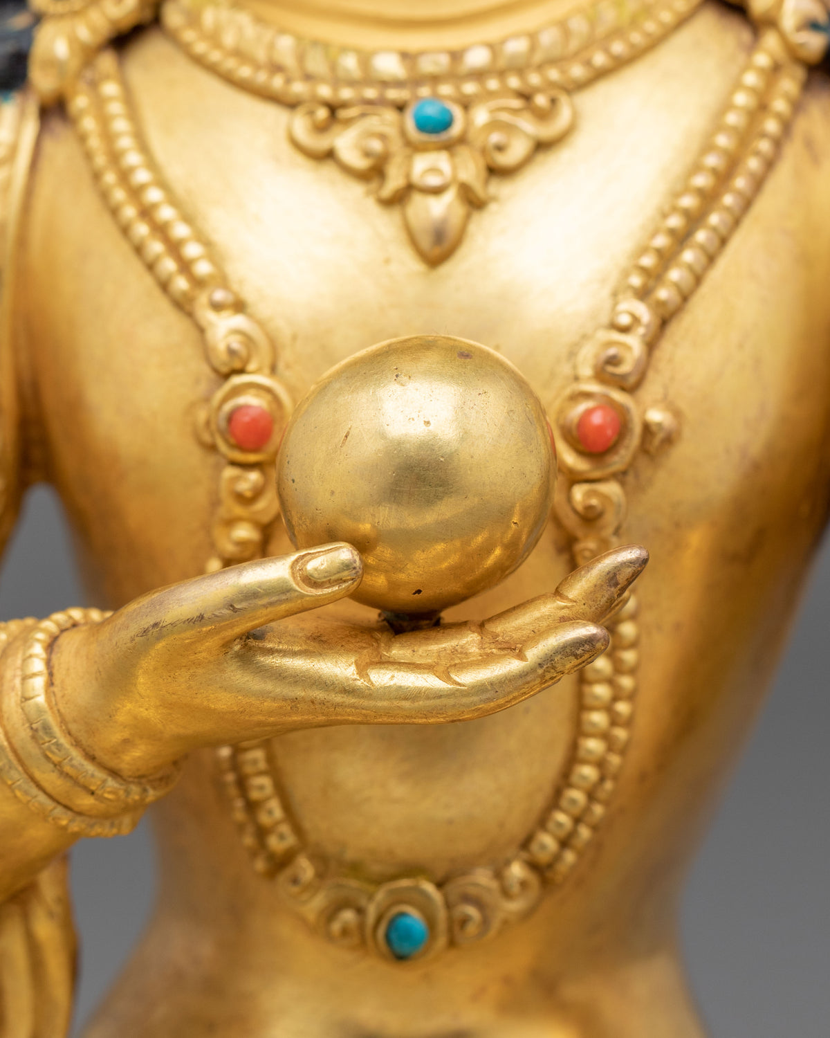 24k Gold Gilded Kshitigarbha Statue | Sacred Copper Figurine