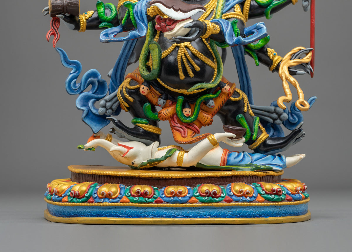 Six Armed Mahakala Himalayan Sculpture | Wrathful Protector of Dharma