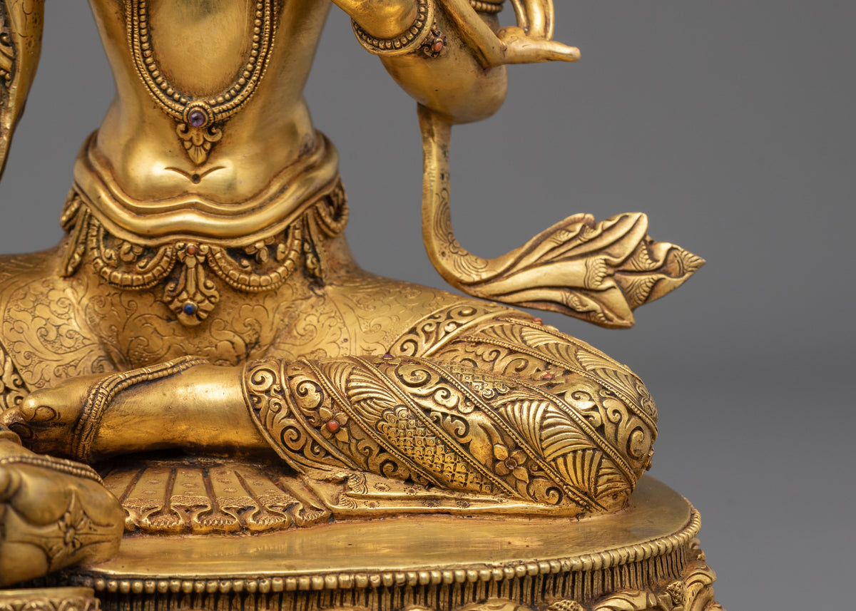 24k Gold Coated Green Tara Sculpture | Tibetan Guardian