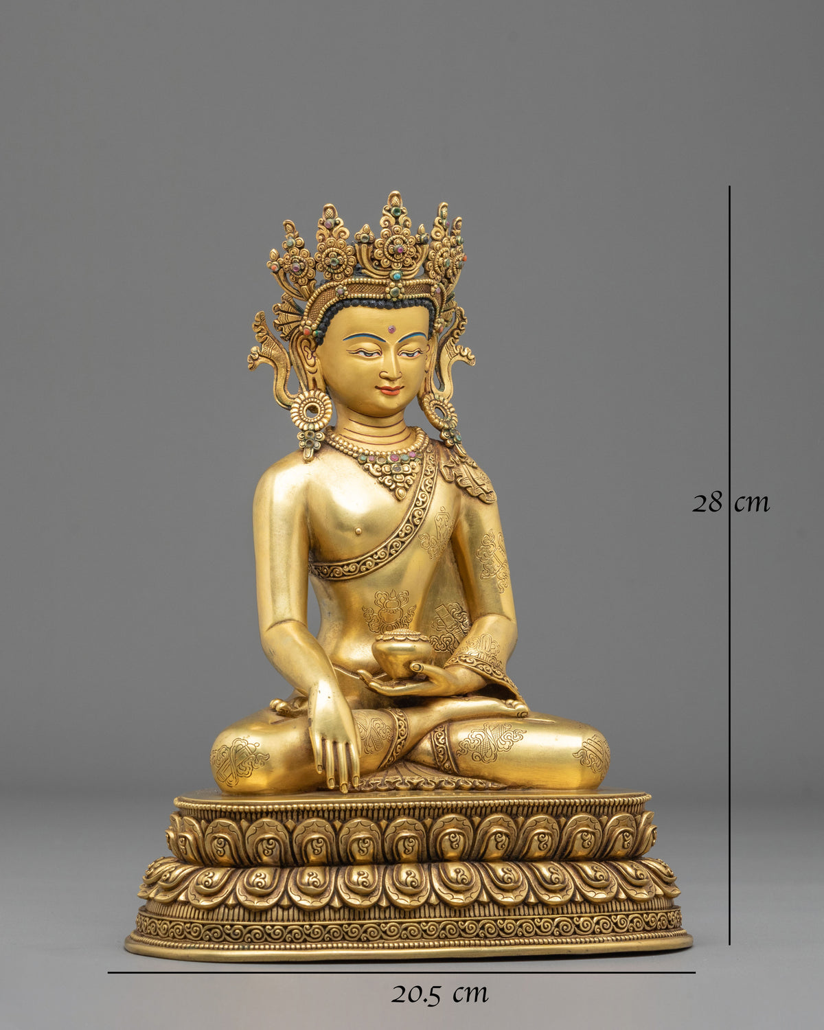 Shakyamuni Buddha Sculpture: 24K Fire Gold Plated Copper Statue