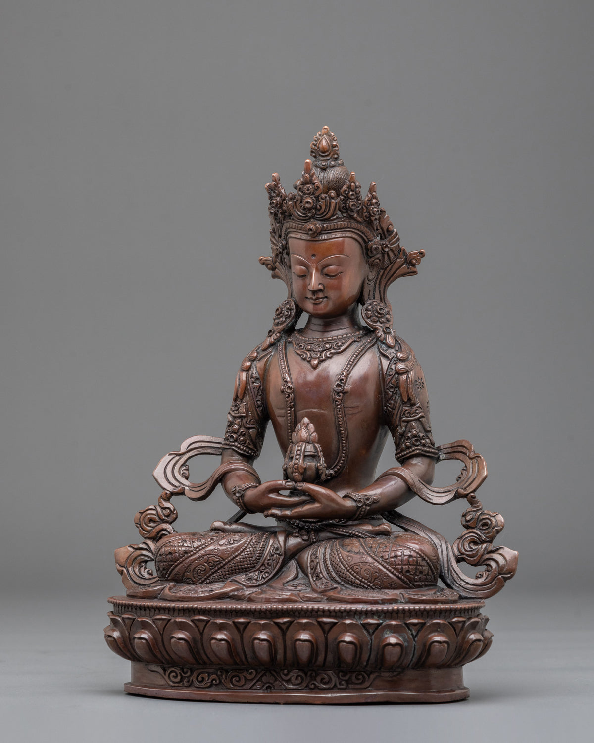 Amitayus Oxidized Copper Statue | Symbol of Longevity