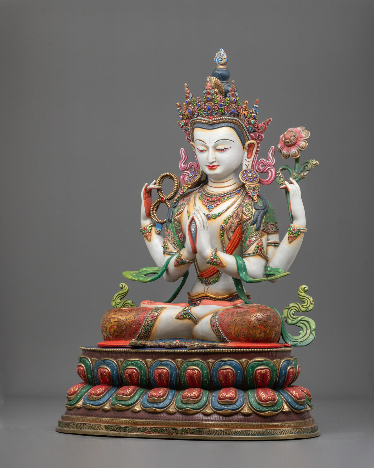 Chenrezig 24K Gold Coated Copper Figurine | Buddhist Shrine