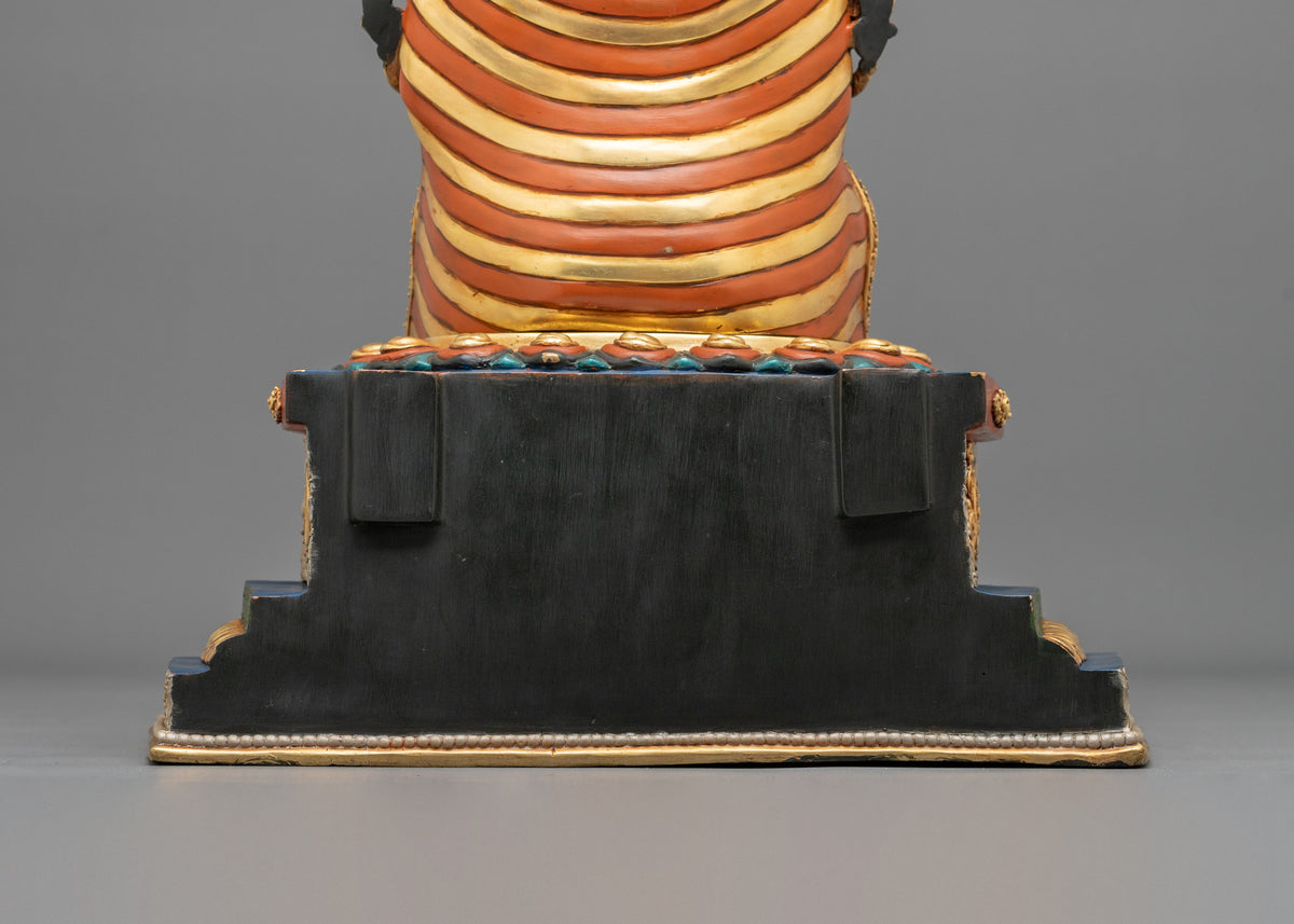 24K Gold Gilded Maitreya Buddha Copper Sculpture with Gemstones Inlays
