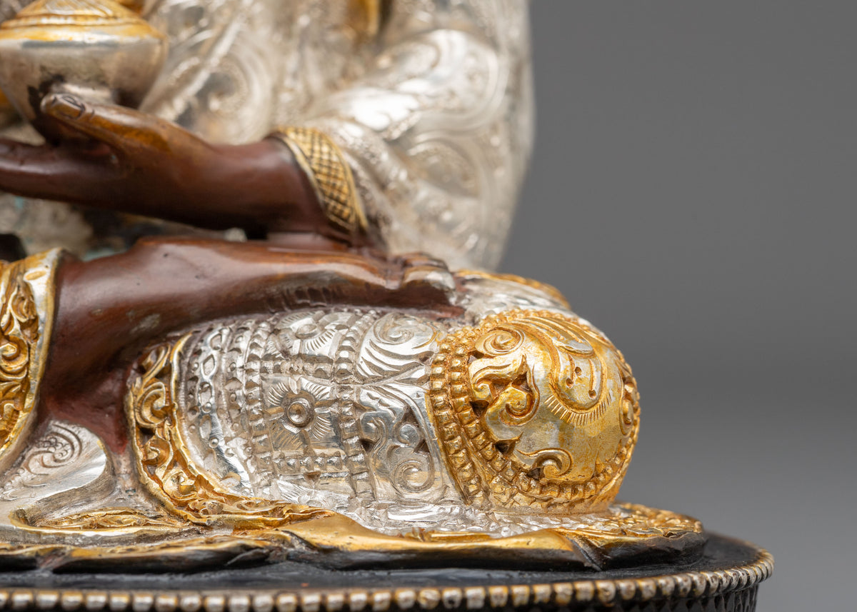 Shakyamuni Buddha Oxidized Statue with Silver Plating