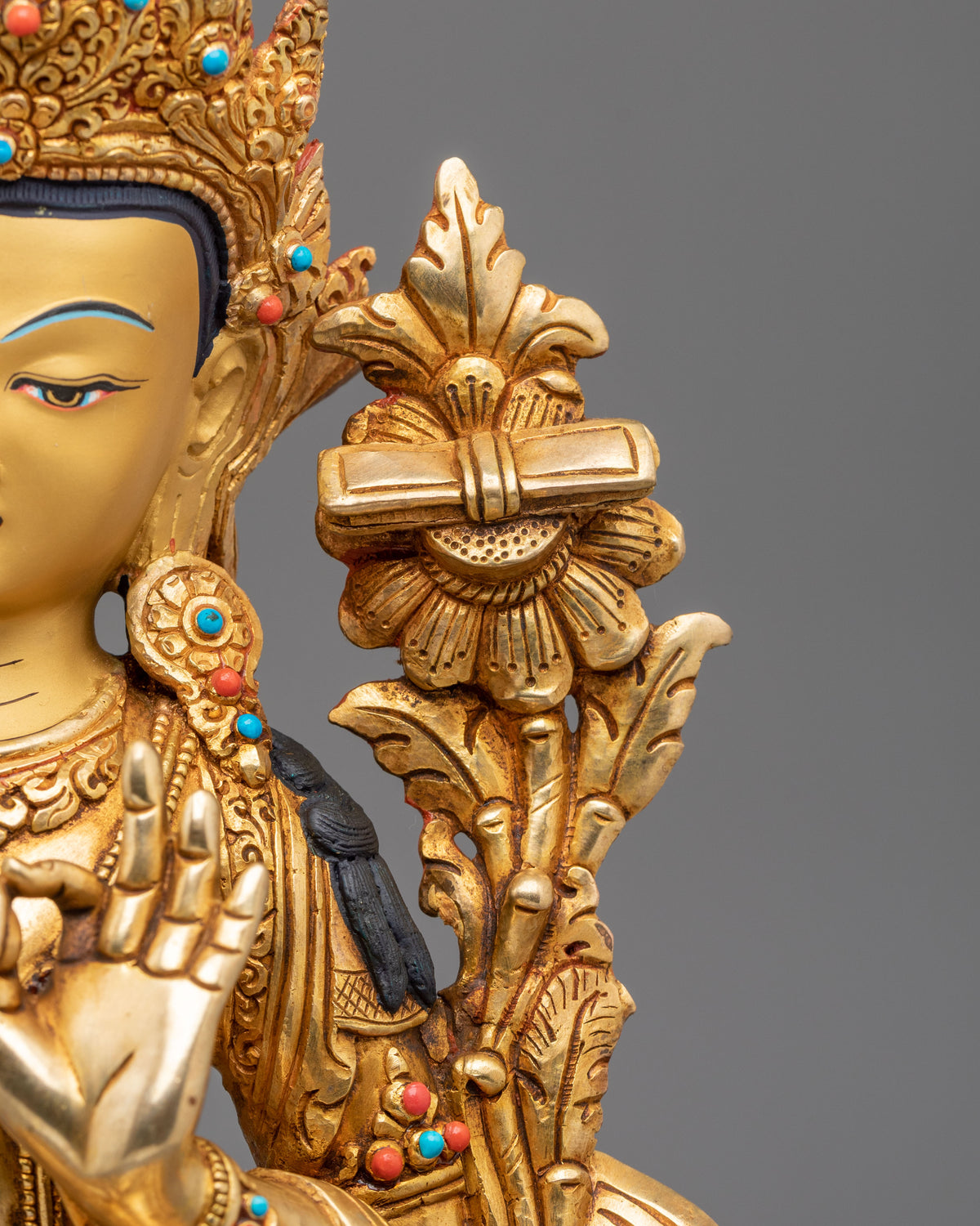 Manjushri Buddhist Golden Handmade Statue | Sacred Meditation Altar