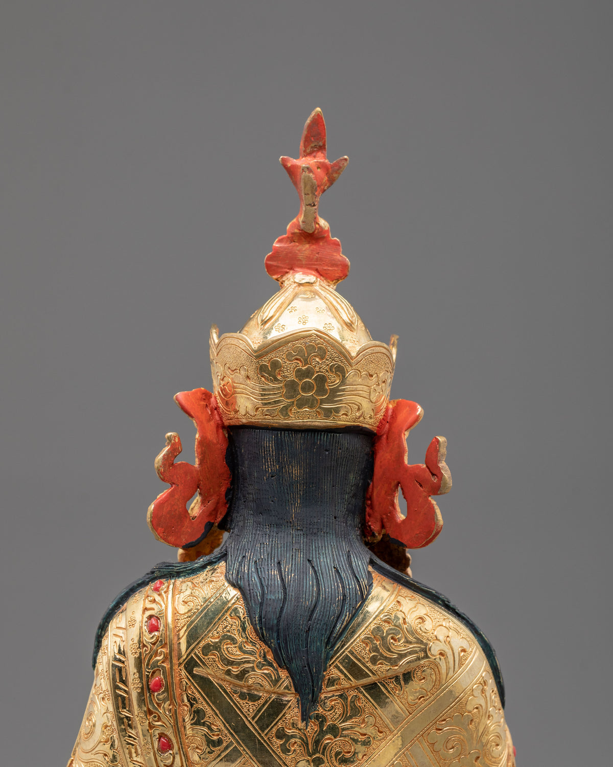Guru Rinpoche Acrylic Painted Sculpture: 24K Gold Gilded Himalayan Art