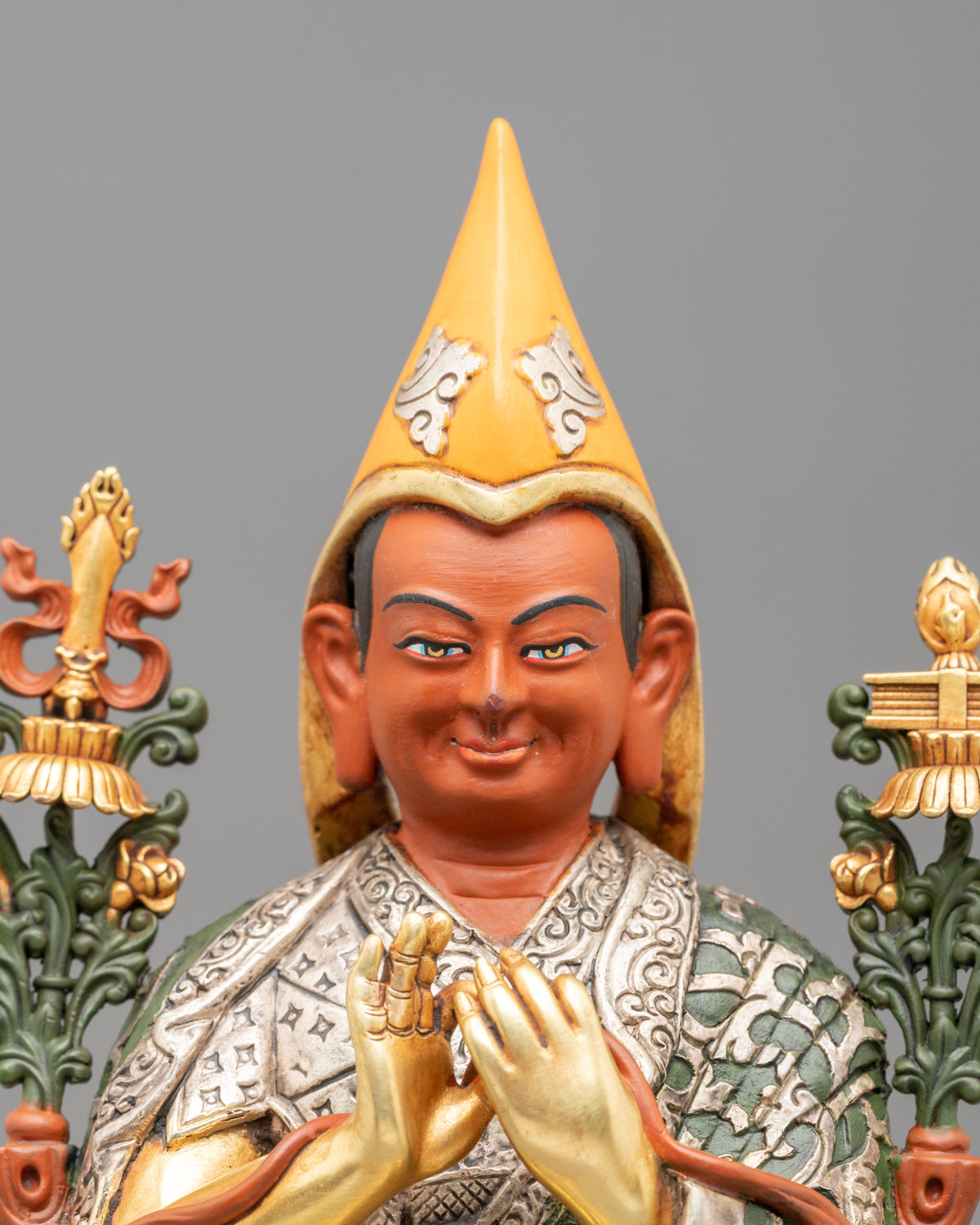 Handcrafted Gelug Lineage Statue of Tsongkhapa with Khedrup Je and Gyaltsab Je