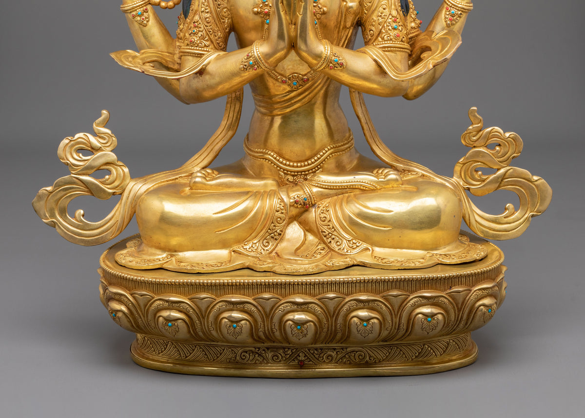 Chenrezig 24K Gold Gilded Sacred Sculpture | Home Decor