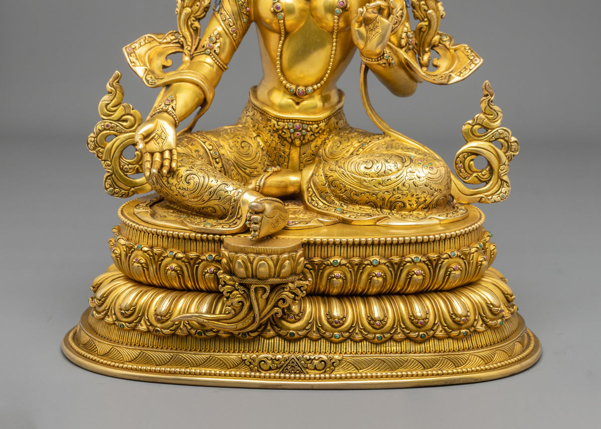 Green Tara 24K Gold-Coated Statue | Copper Form of Sacred Protection