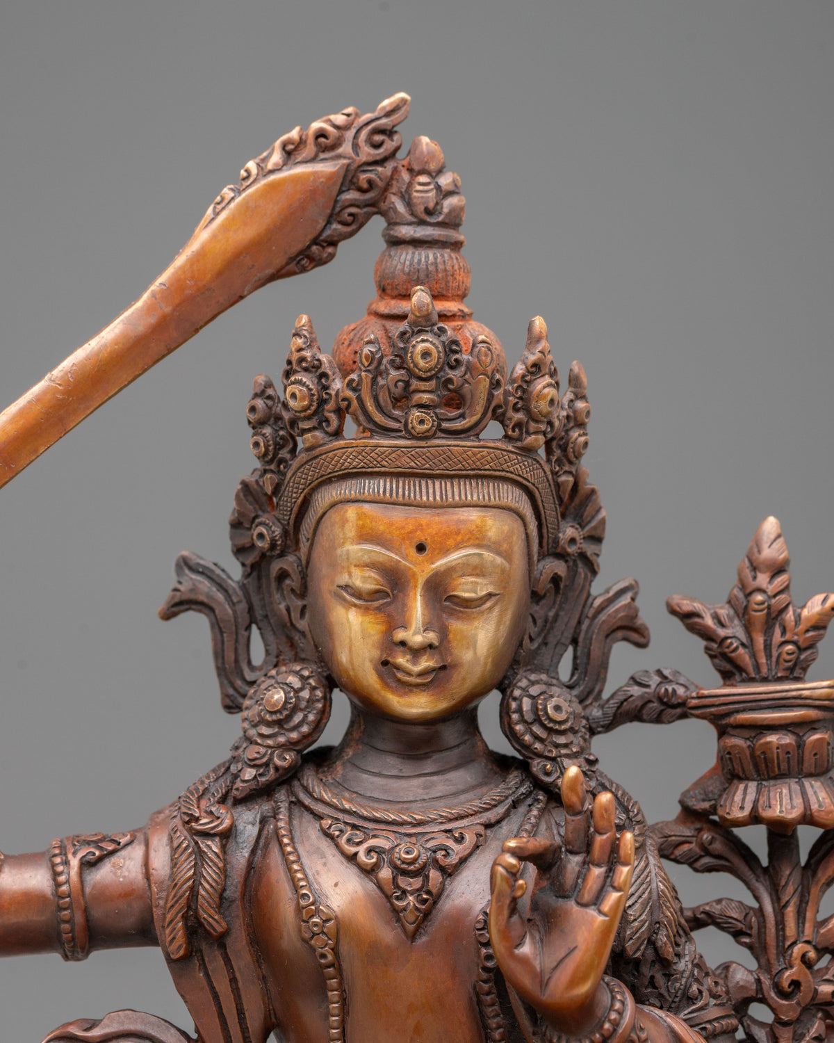 Manjushri Sacred Statue | Oxidized Copper Bodhisattva of Wisdom