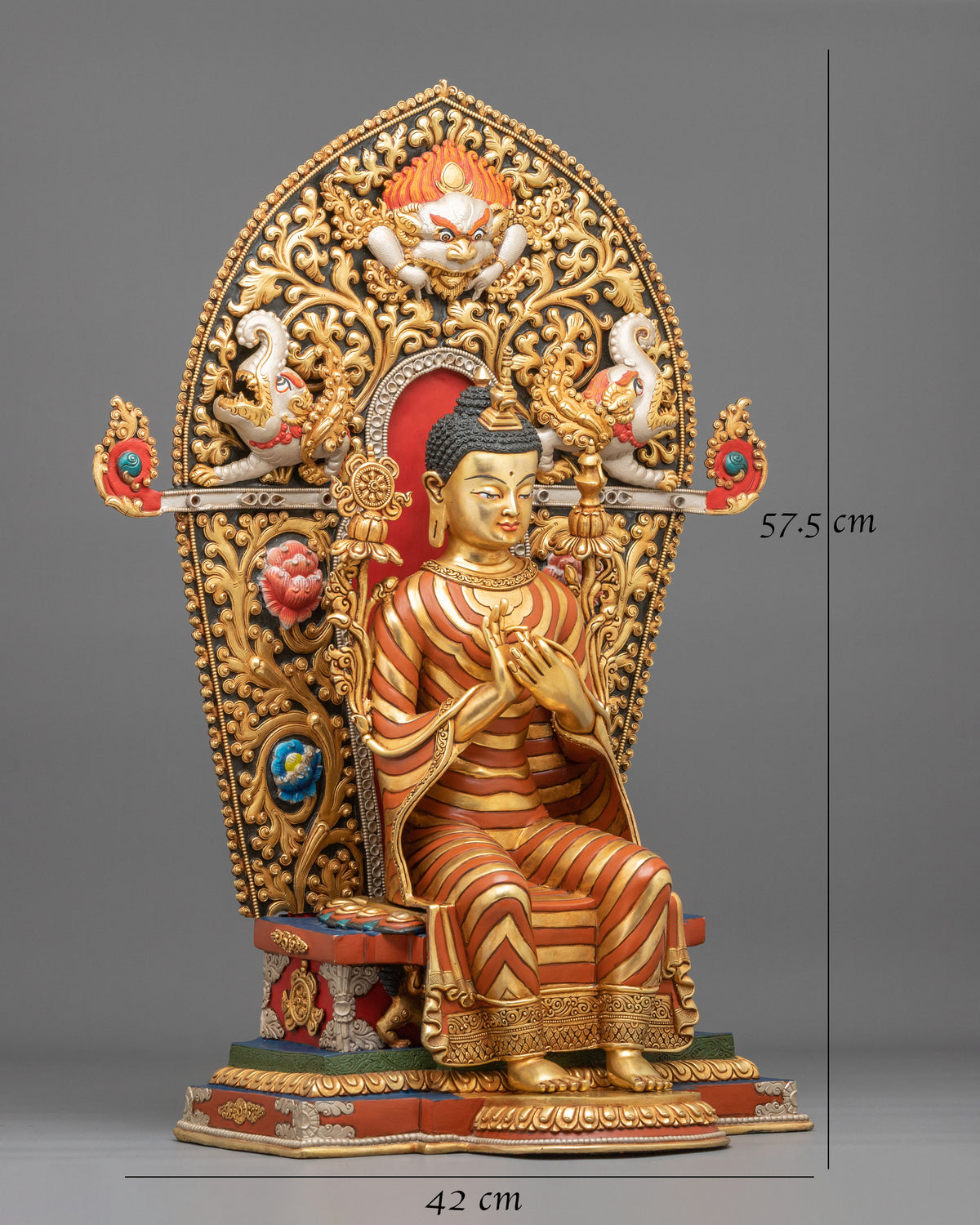 24K Gold Gilded Maitreya Buddha Copper Sculpture with Gemstones Inlays