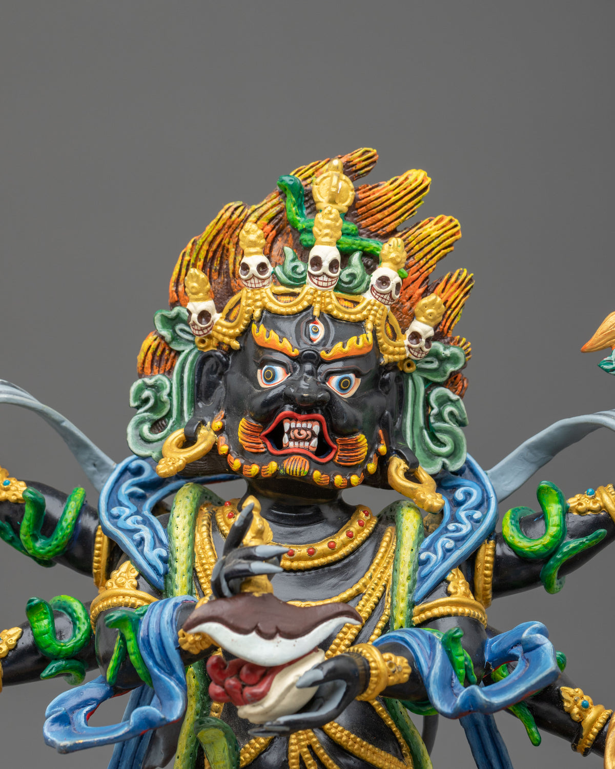 Six Armed Mahakala Himalayan Sculpture | Wrathful Protector of Dharma