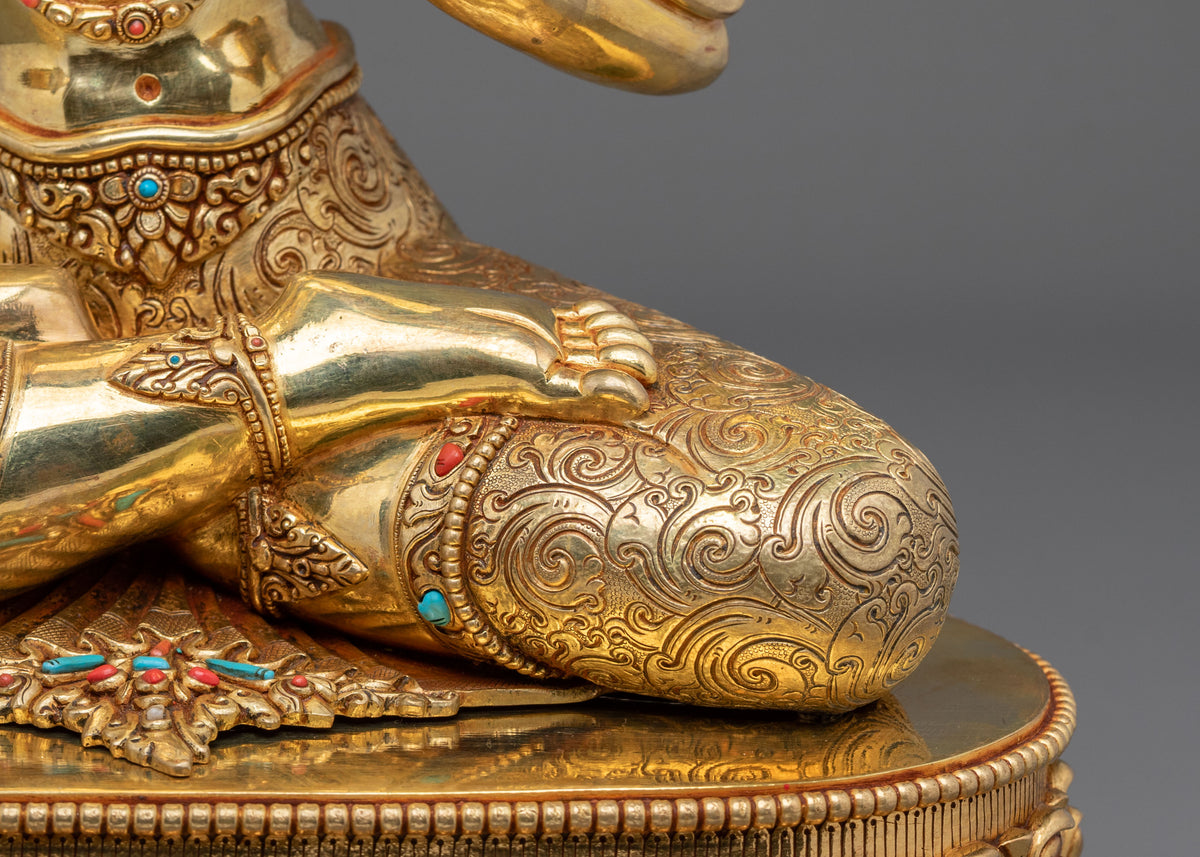 Maha Manjushri Copper Sculpture - 24K Gold Gilded Handcrafted Art