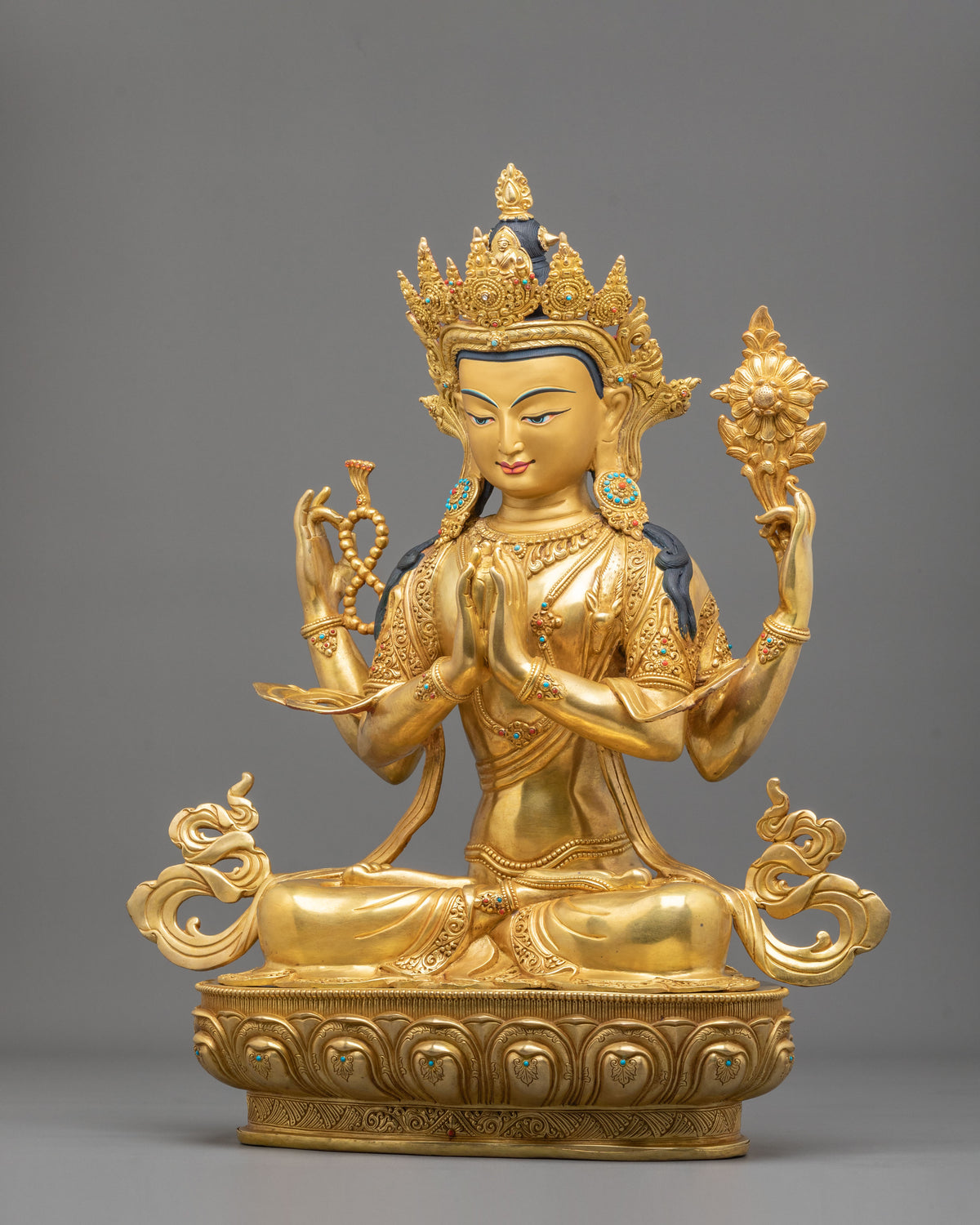 Chenrezig 24K Gold Gilded Sacred Sculpture | Home Decor