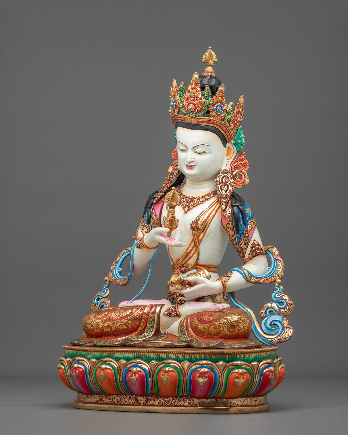 Vajrasattva Vajrayana Altar Statue with Gemstone Adornments
