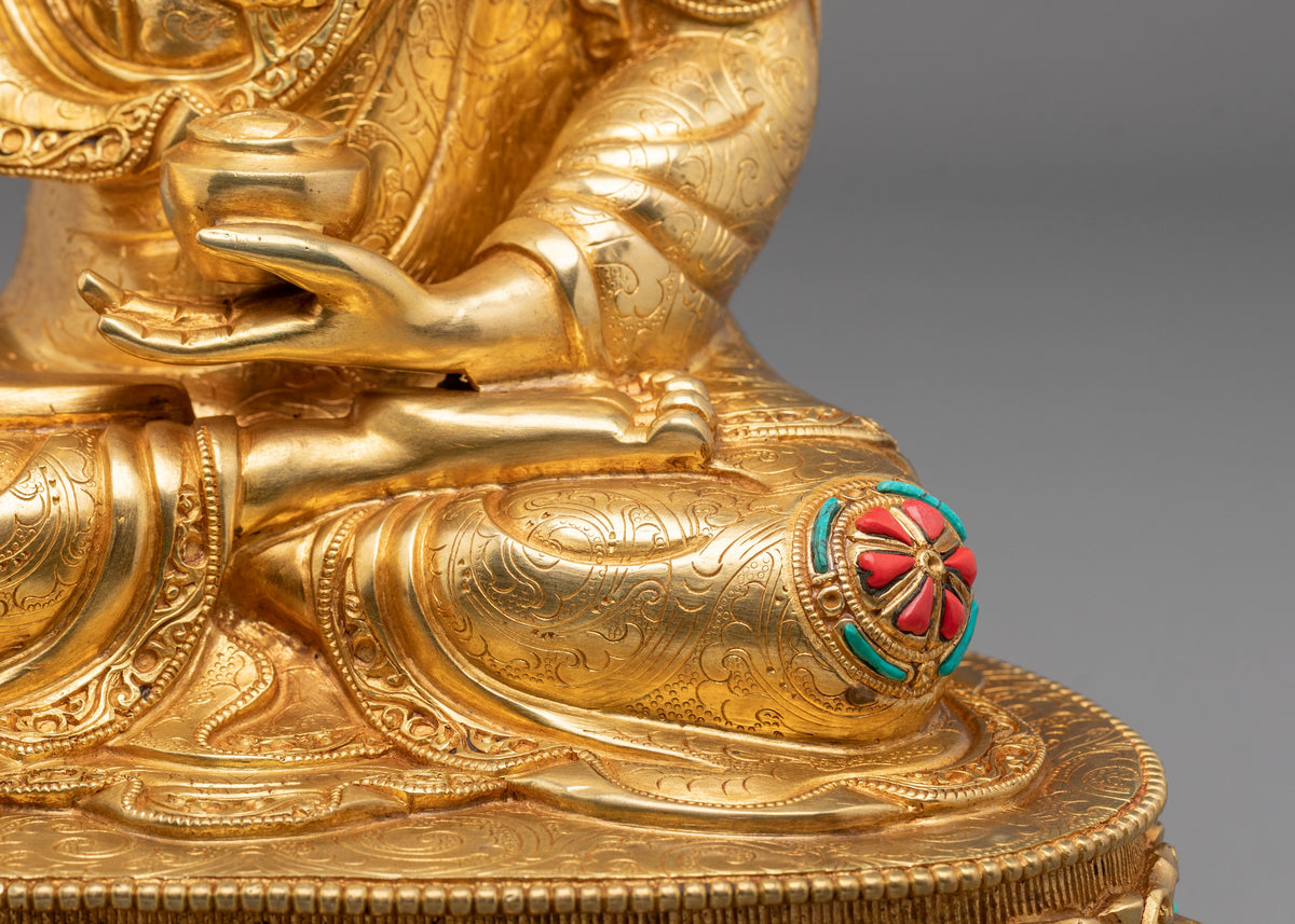 Historical Buddha Shakyamuni Hand Carved Sculpture in 24K Gold