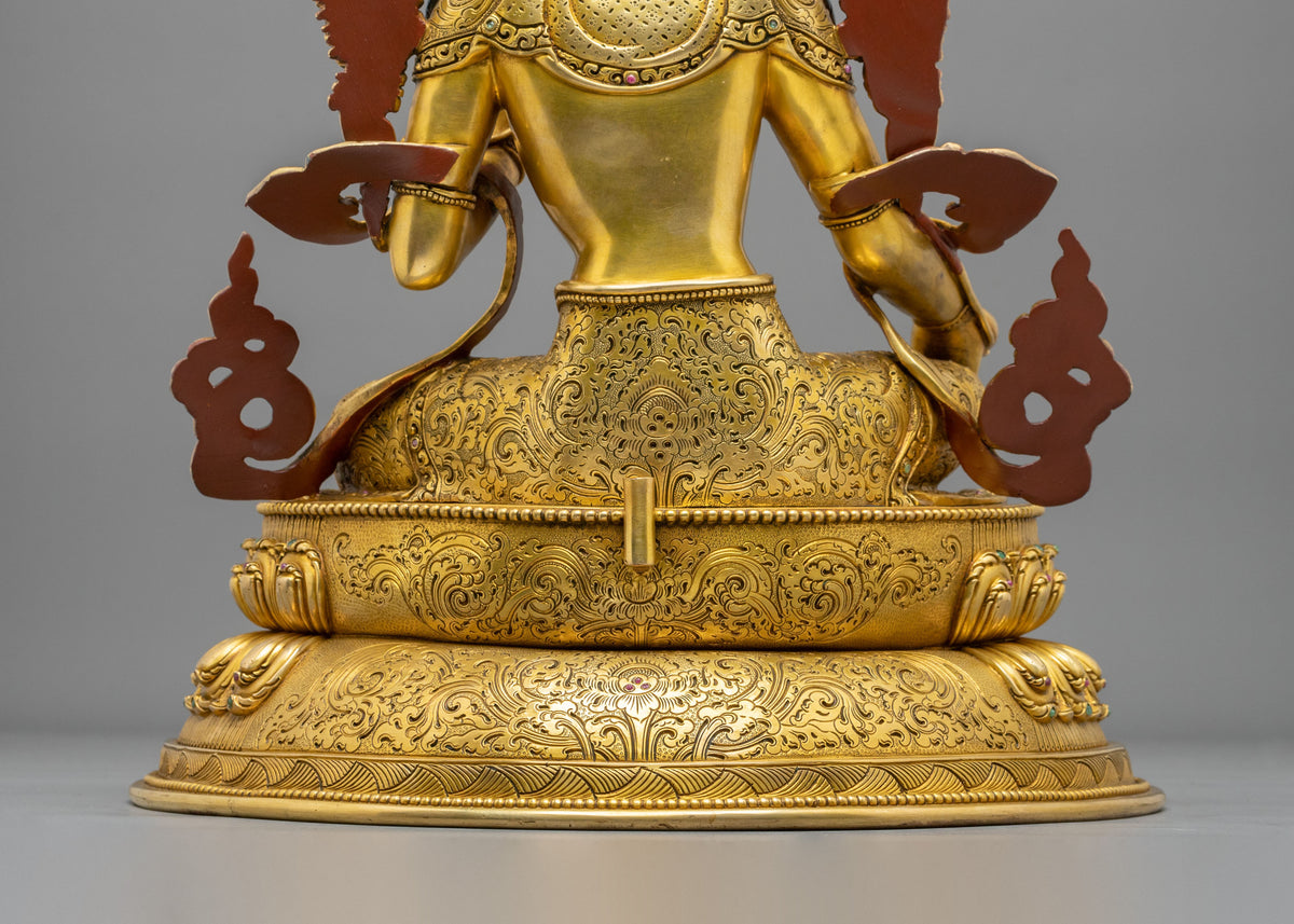 Green Tara 24K Gold-Coated Statue | Copper Form of Sacred Protection