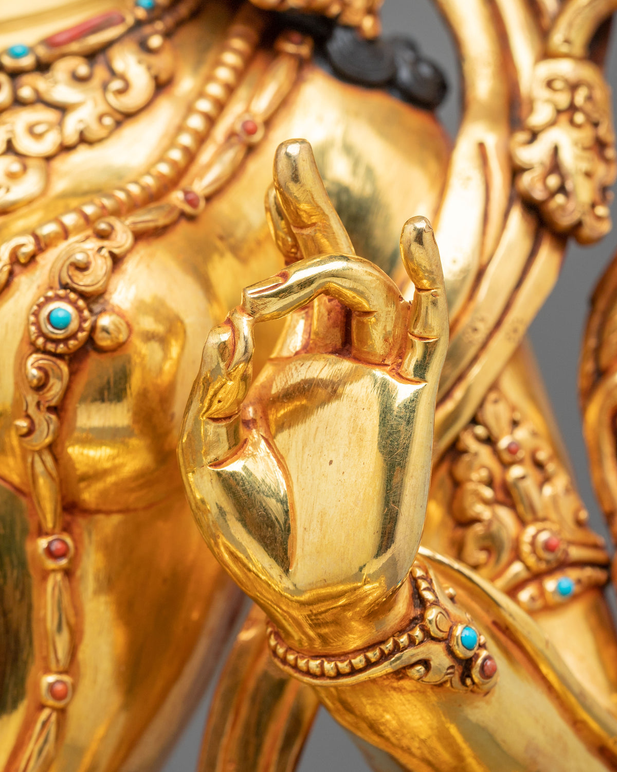 Green Tara Statue: 24K Gold Gilded Buddhist Sculpture