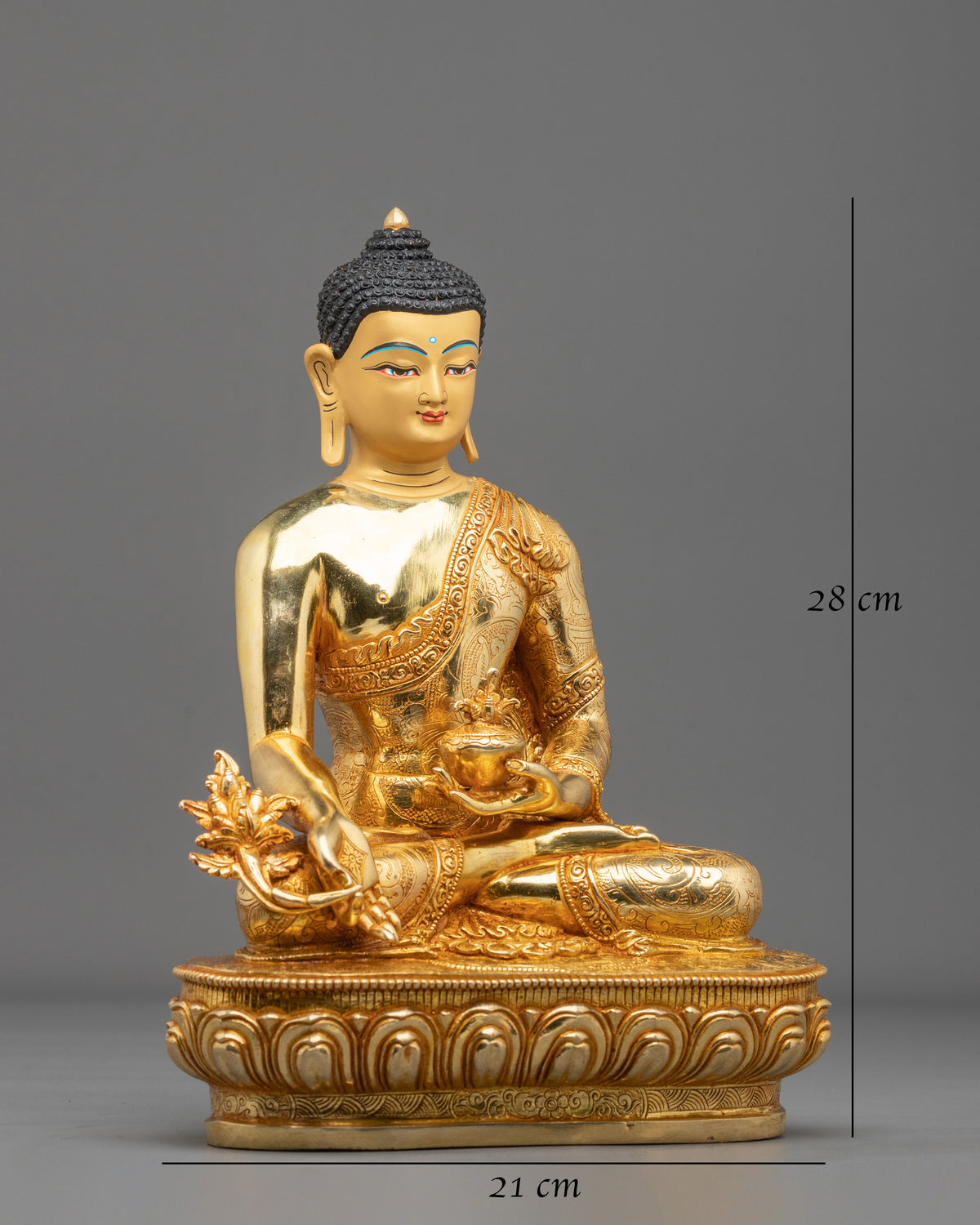 24K Gold Gilded Copper Statue of Medicine Buddha: Himalayan Buddhist Sacred Art