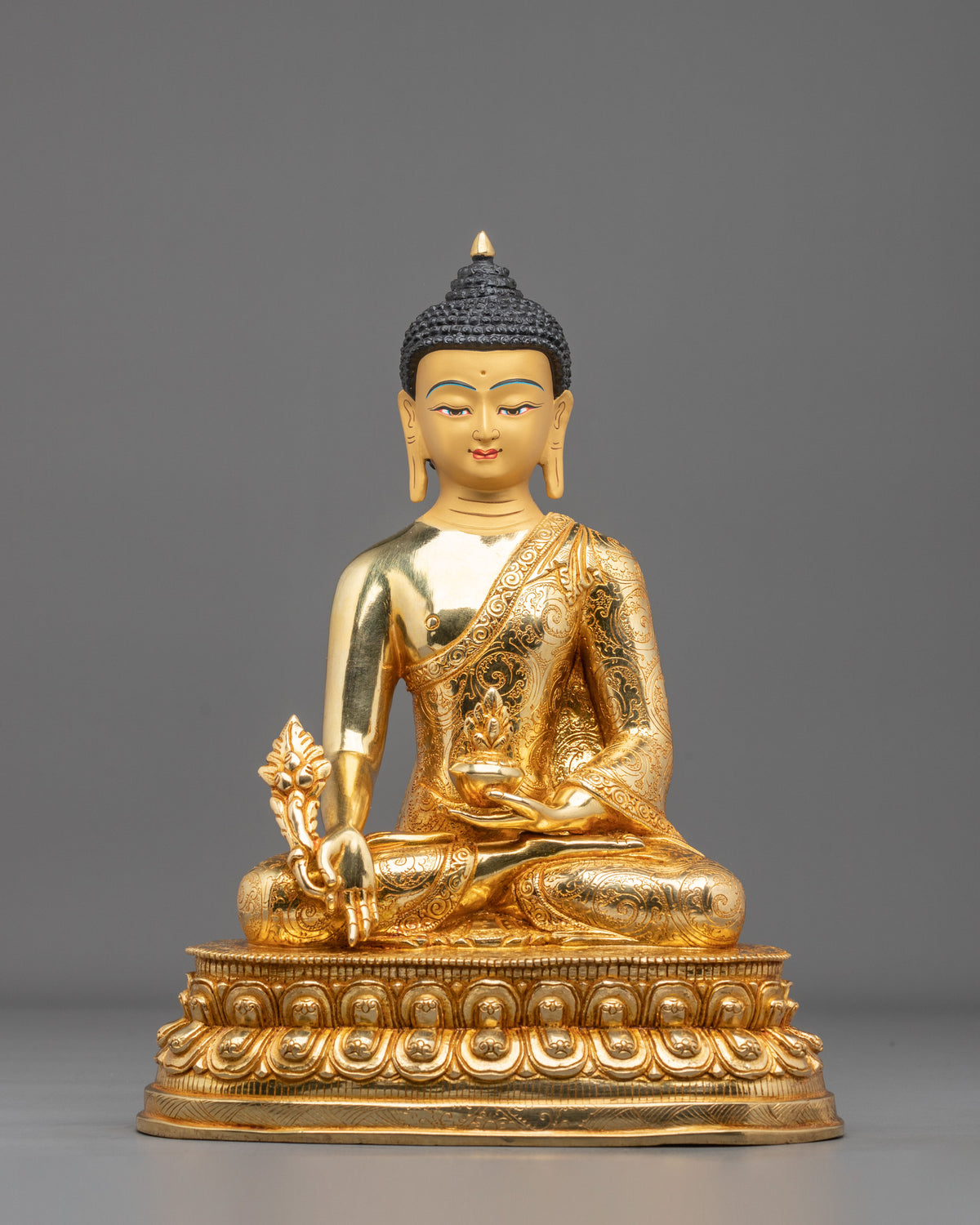 Medicine Buddha 24K Gold Gilded Copper Statue