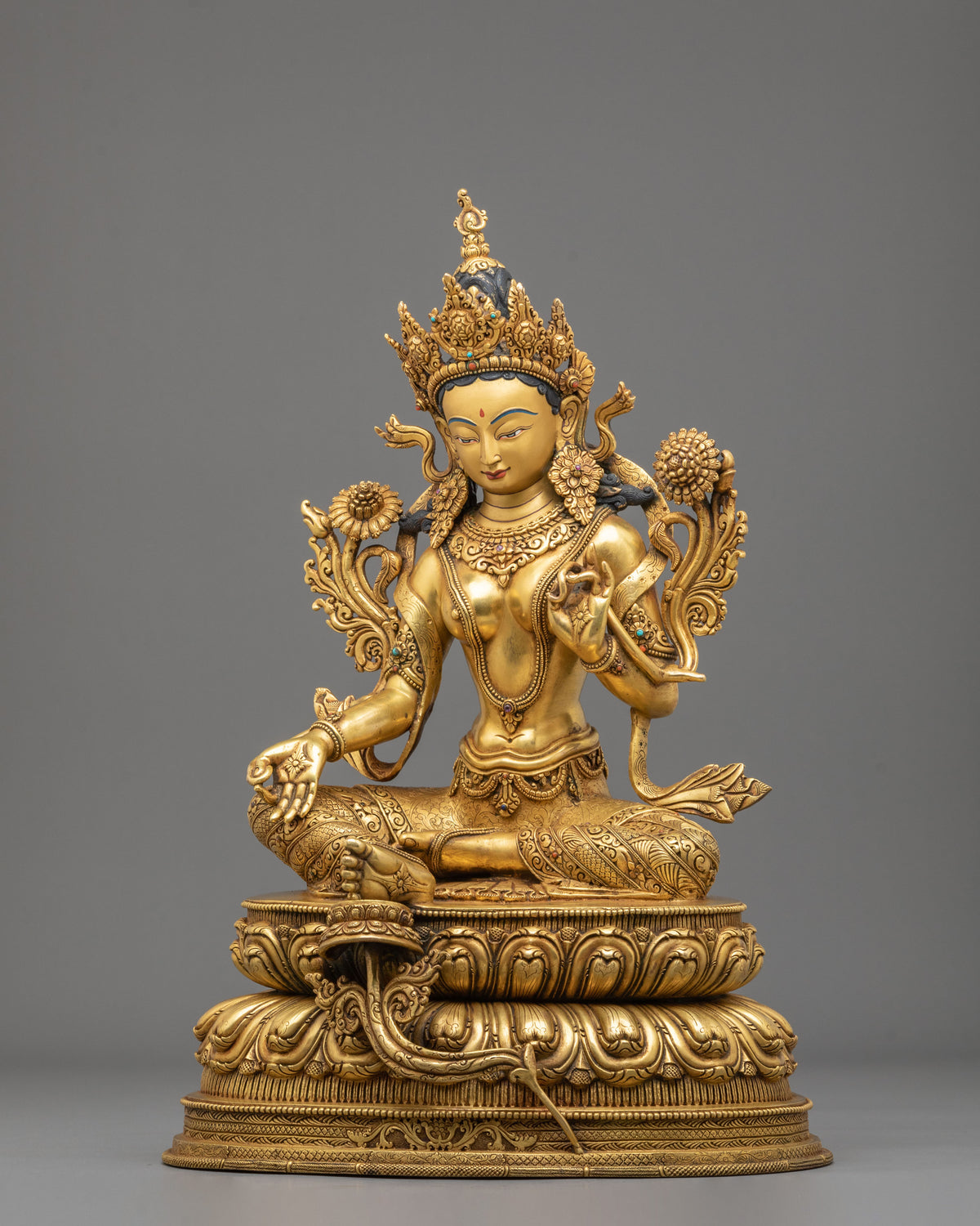 24k Gold Coated Green Tara Sculpture | Tibetan Guardian