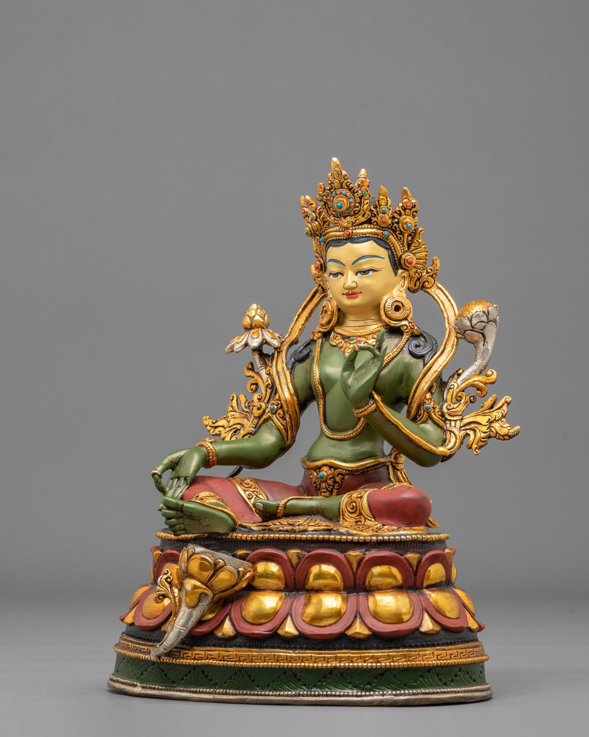 Green Tara Vajrayana Liberation Sculpture | Himalayan Buddhist Shrine Art