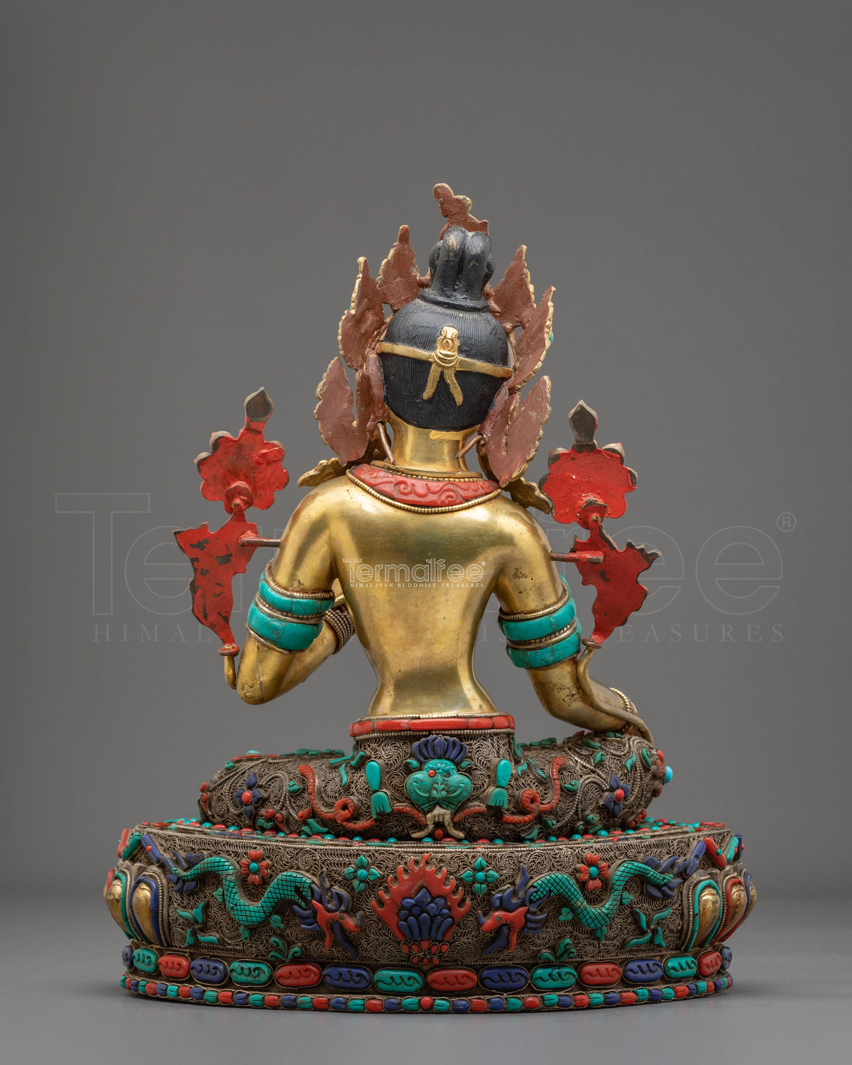 Green Tara Statue: Hand-Gilded 24K Gold & Gemstone