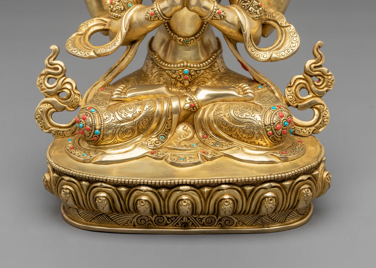 Four-Armed Chenrezig 24K Gold Gilded Sculpture | Bodhisattva of Compassion