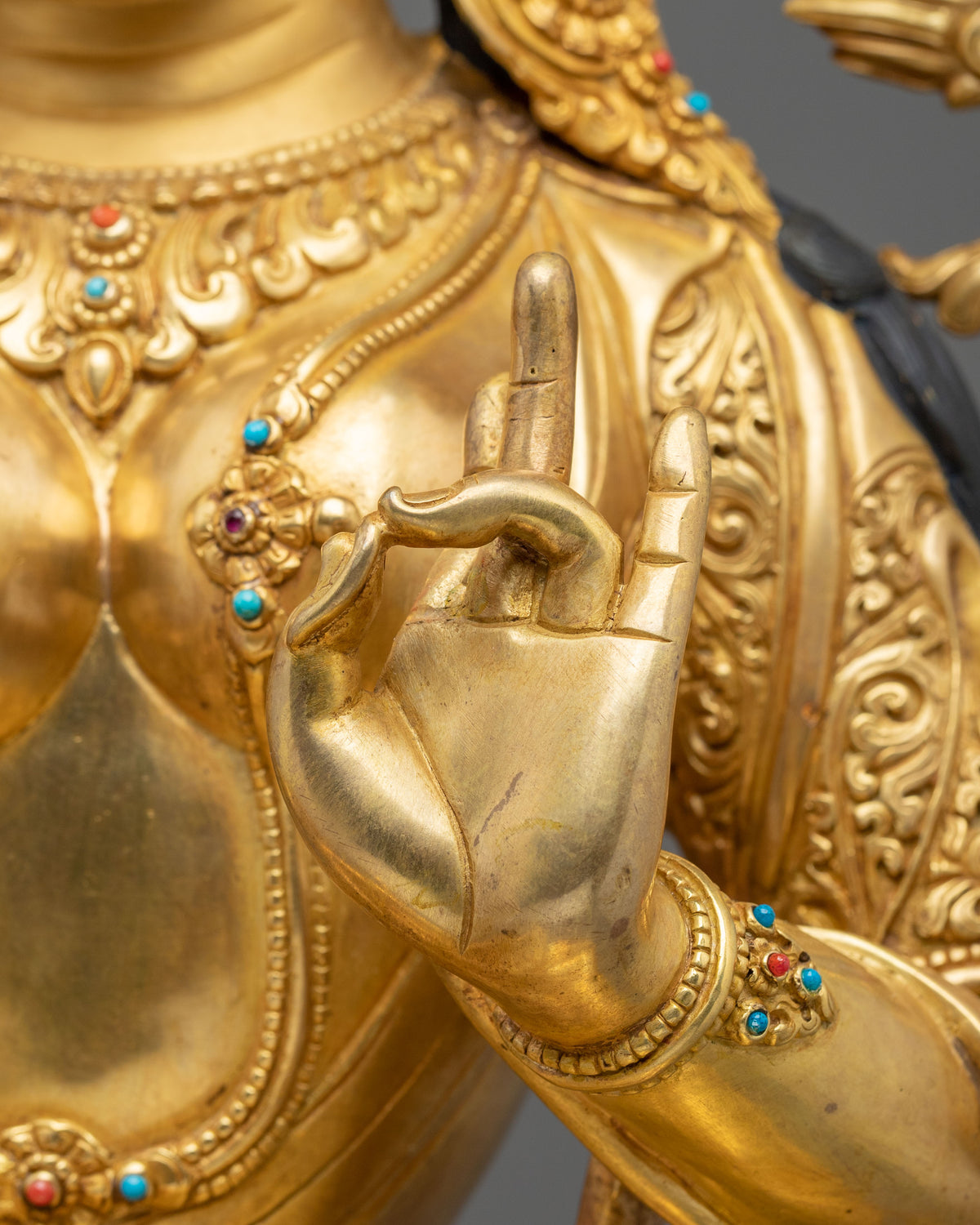 24K Gold Gilded Green Tara Copper Figurine | Home Decor