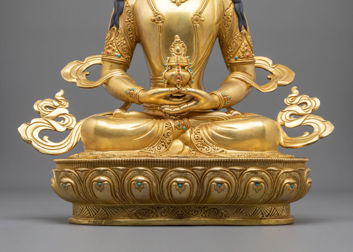 Amitayus Sculpture | 24k Gold Gilded Tibetan Sculpture