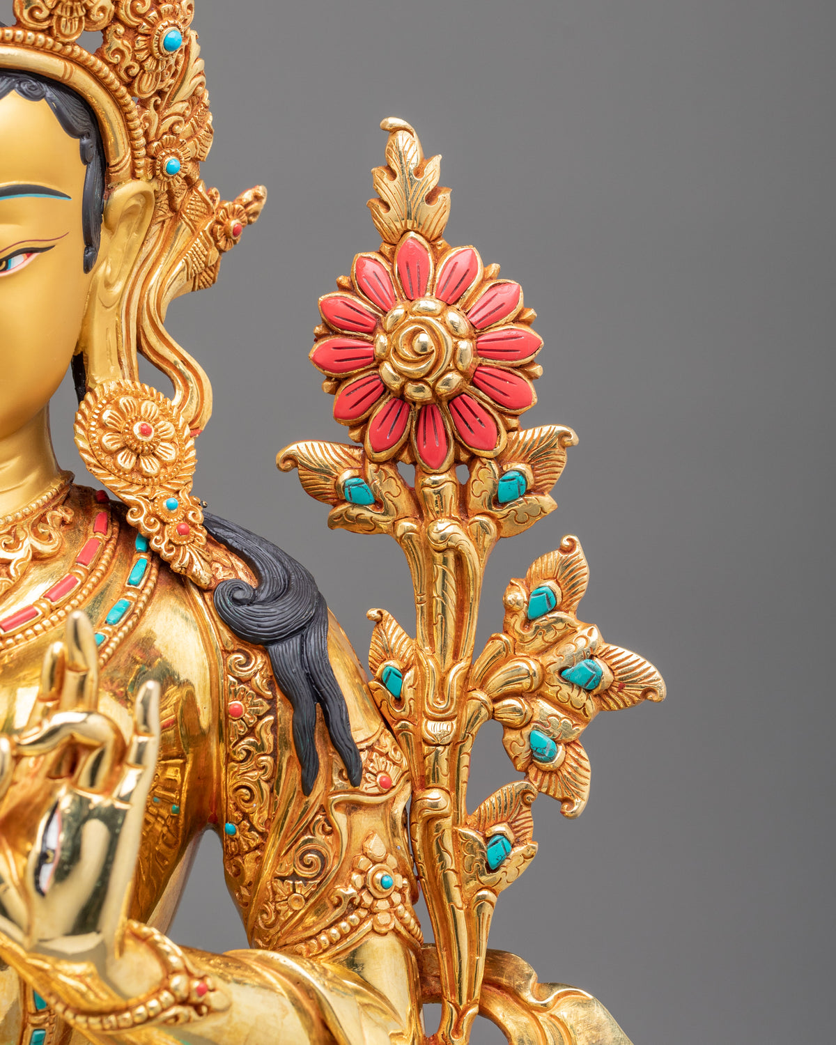 White Tara Fire Gold Coated Statue | Buddhist Shrine