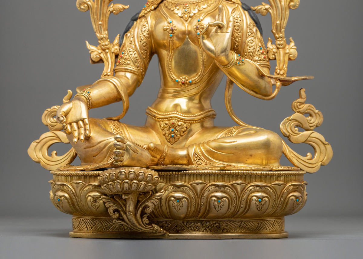 24K Gold Gilded Green Tara Copper Figurine | Home Decor