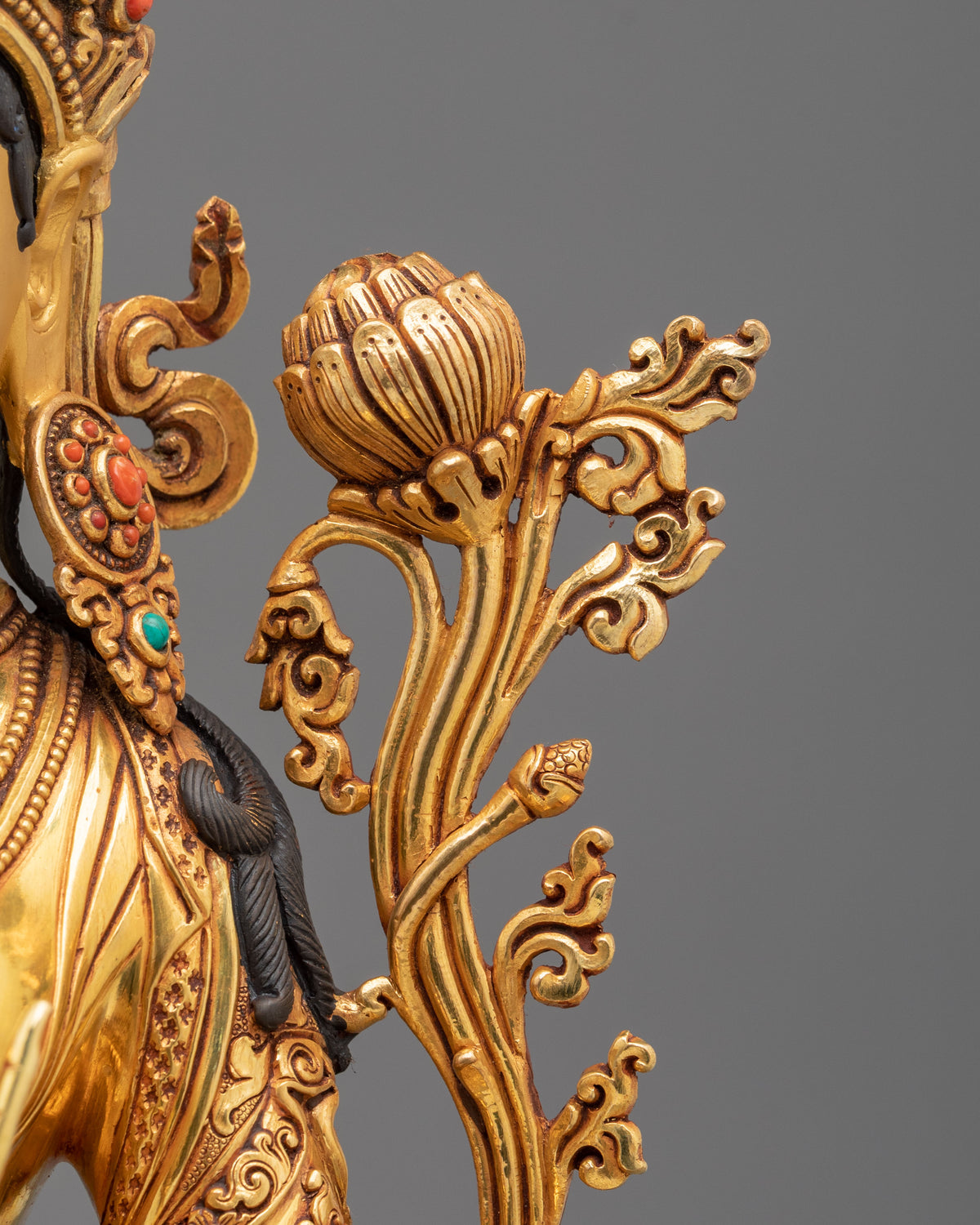 Green Tara Protection from Fears Statue: 24K Gold Gilded