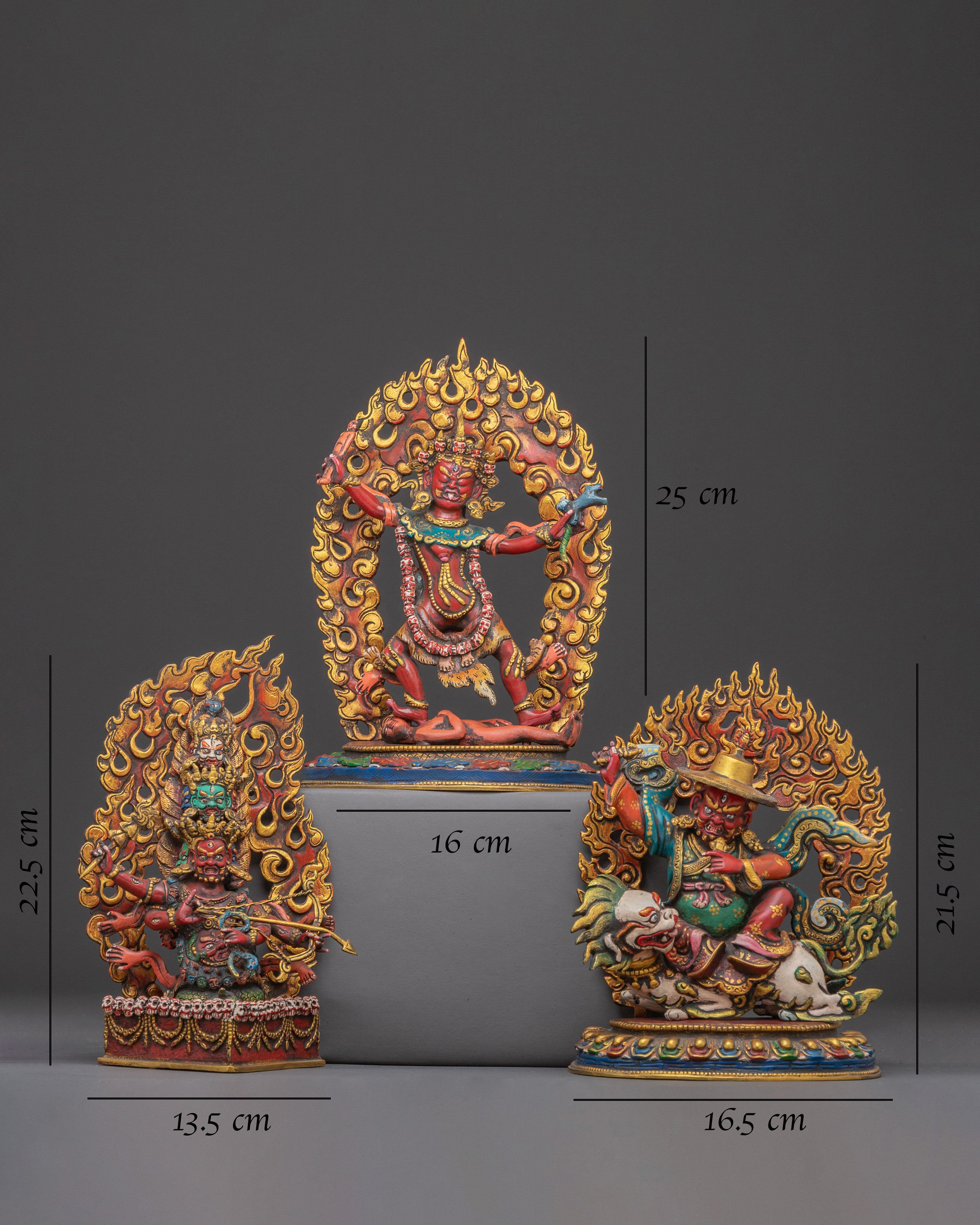 Handcrafted Three Nyingma Protectors Statue Set | Fierce Guardians of Wisdom