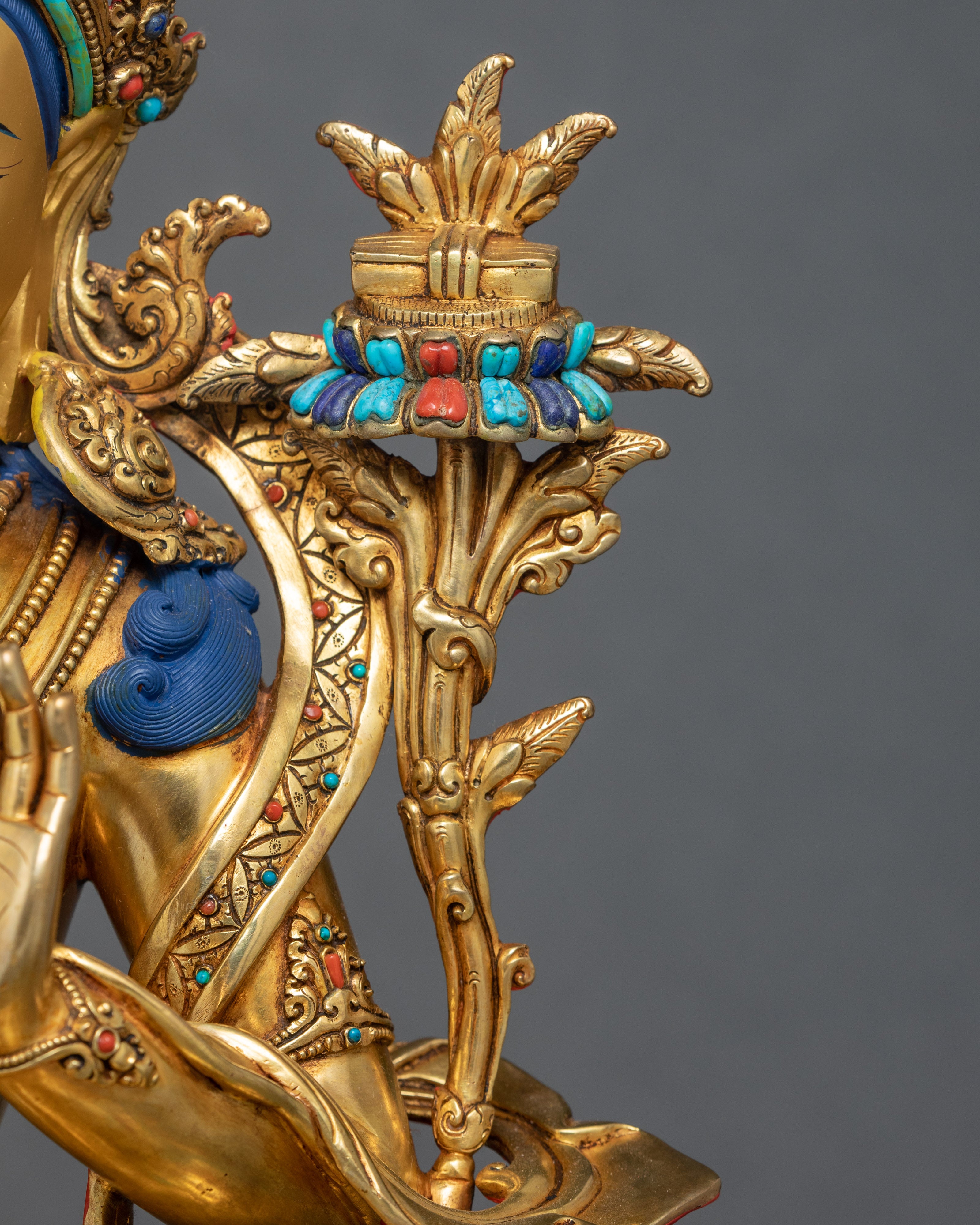 Bodhisattva Manjushri Gold Statue | Buddhist Bodhisattva Of Wisdom Sculpture