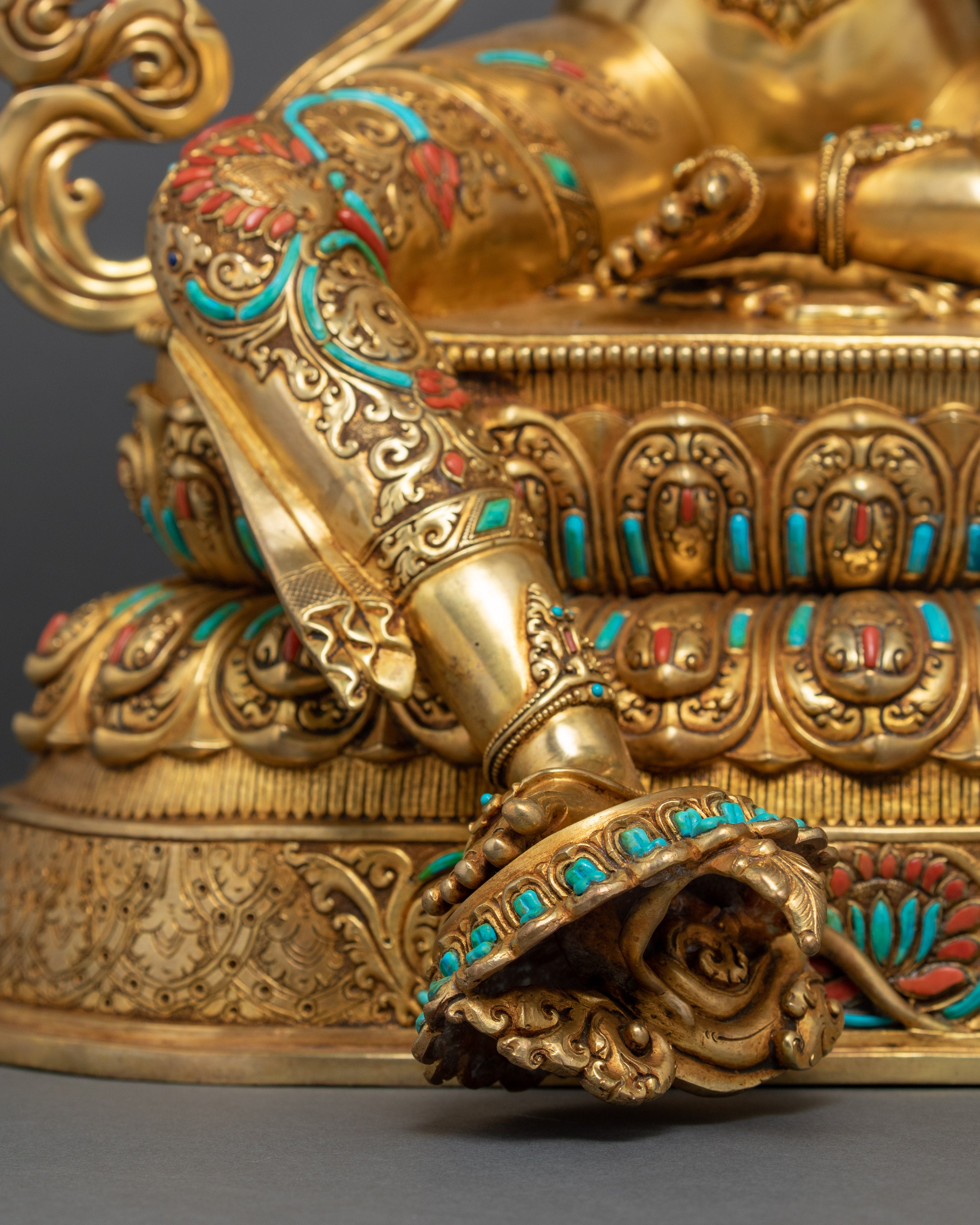 Bodhisattva Manjushri Gold Statue | Buddhist Bodhisattva Of Wisdom Sculpture