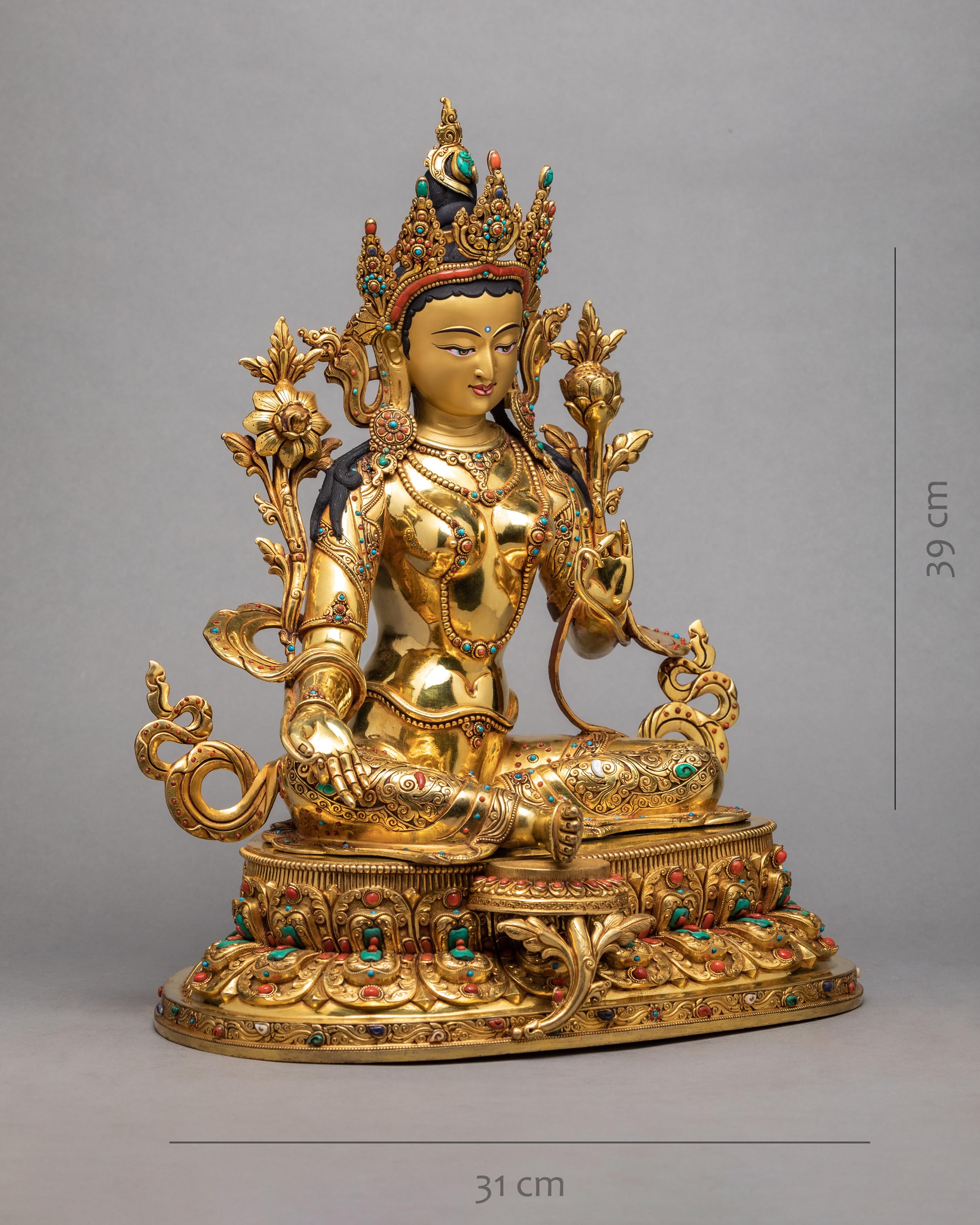 Green Tara | Buddhist Tara Statue | Coated With Genuine 24K Gold