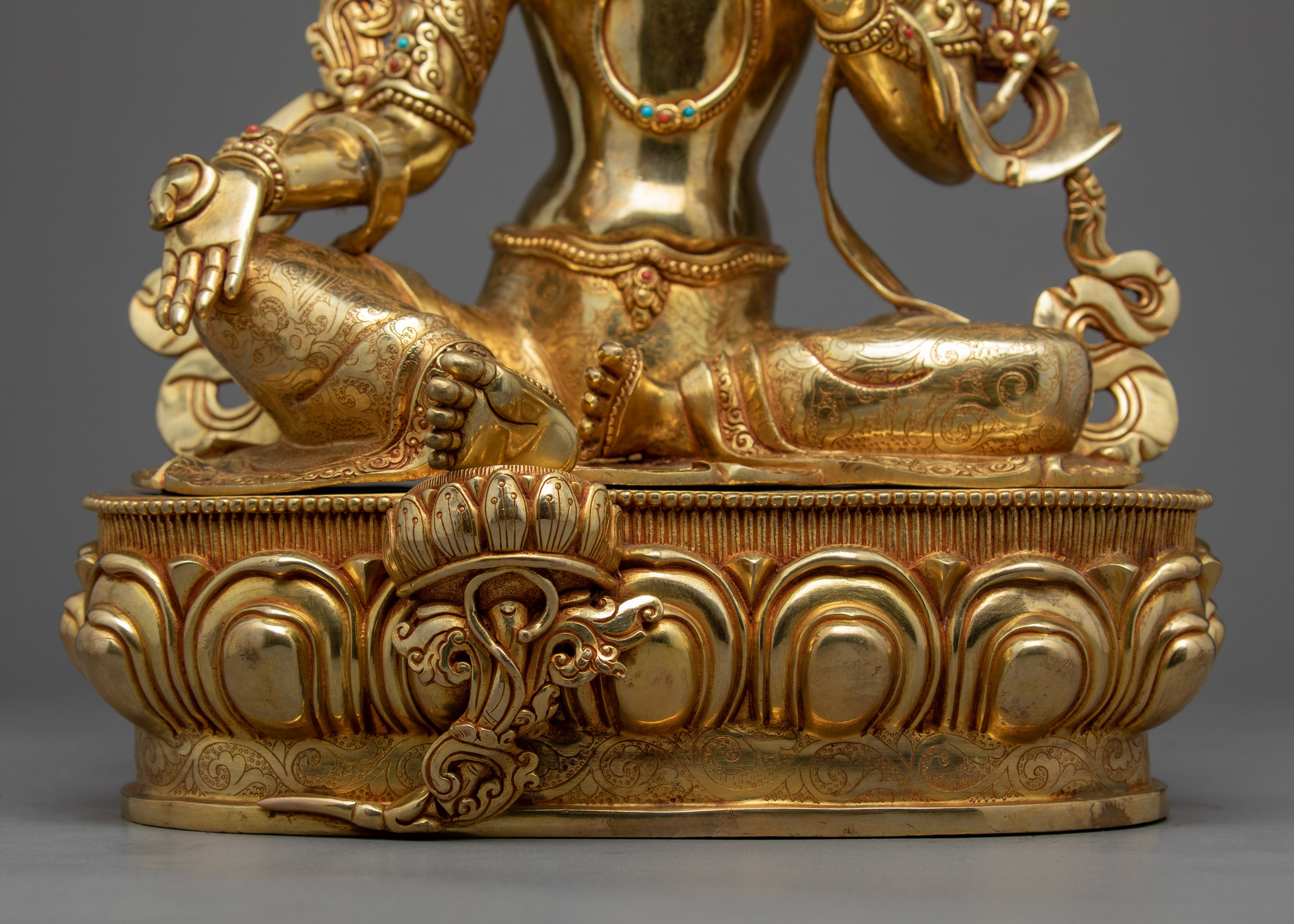 Tibetan Statue Green Tara | Gold Plated Himalayan Art