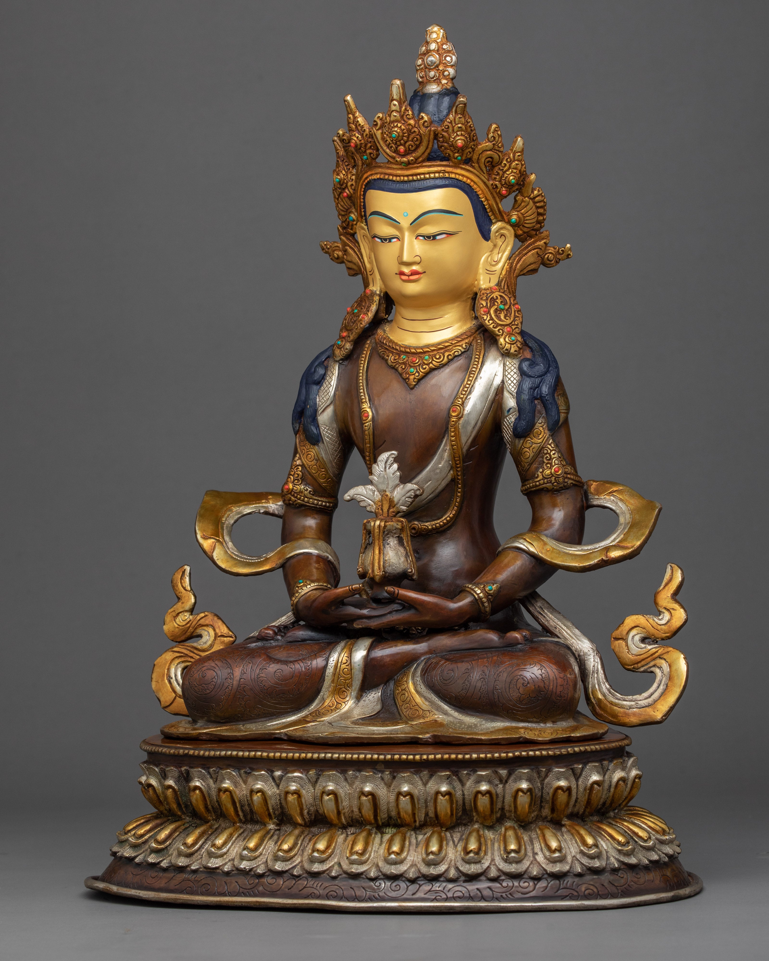 Long Life Buddha Amitayus Statue | Hand carved Gold Gilded Art