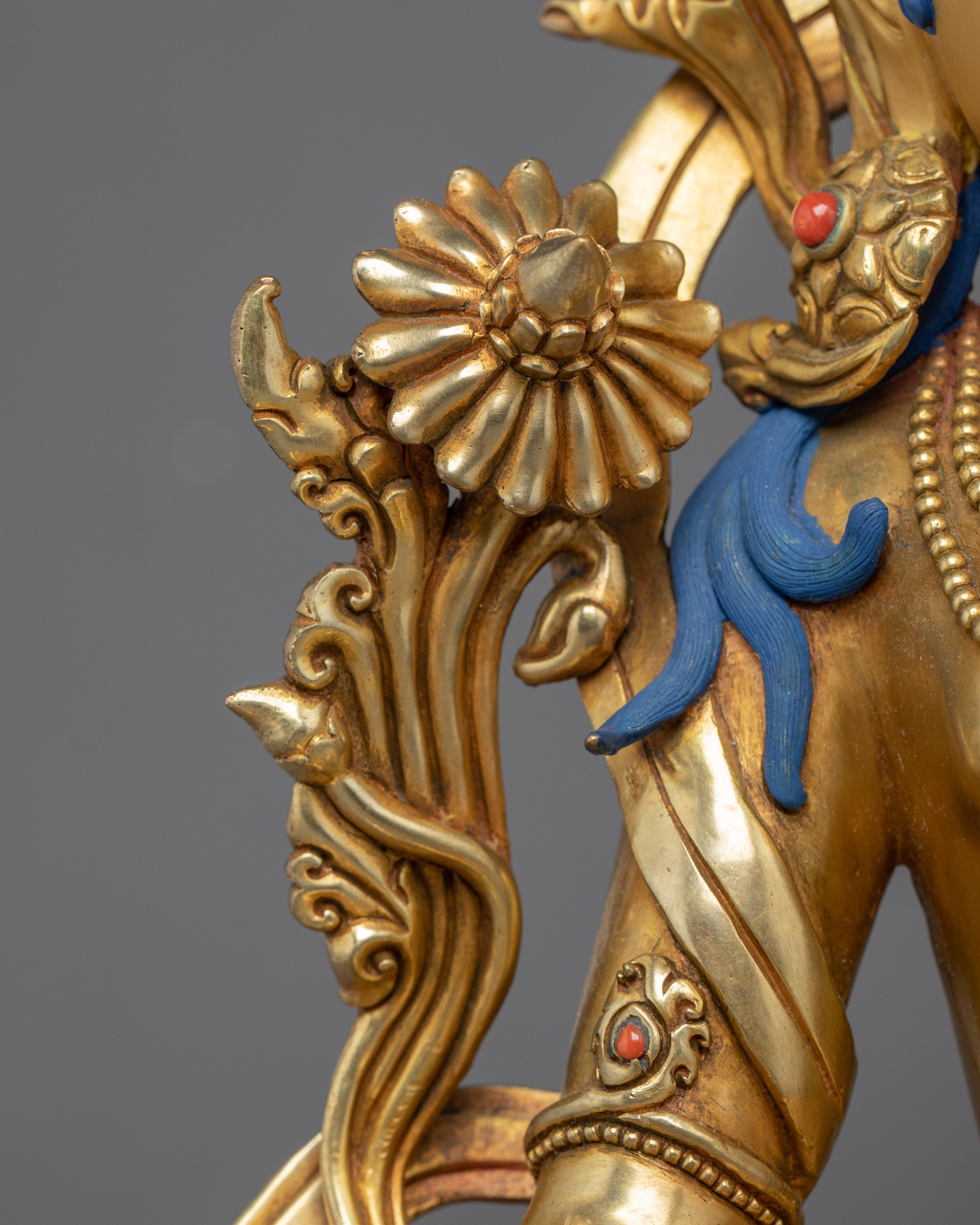 Green Tara Gold Gilded Sculpture | Buddhist Mother Tara Art