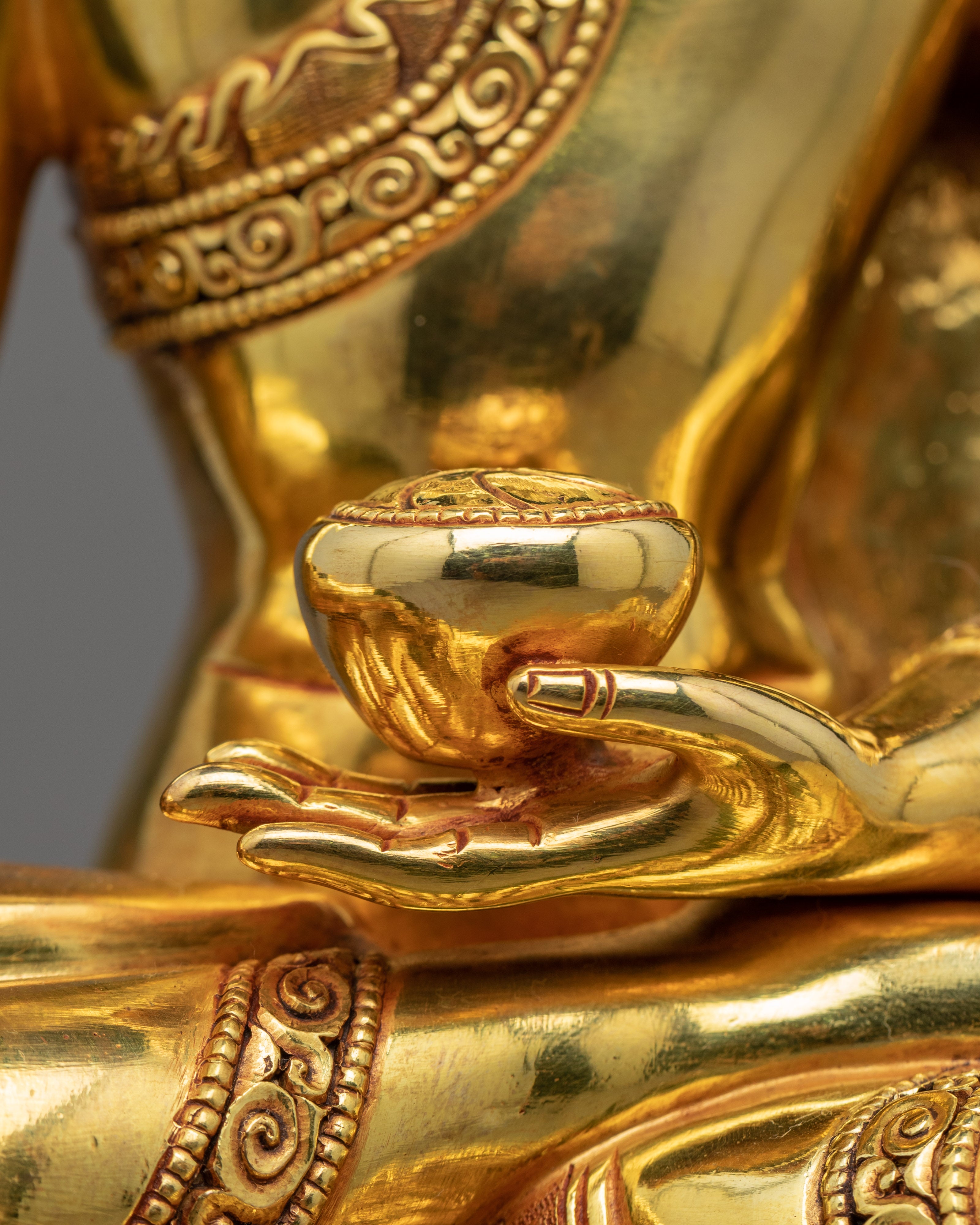 Traditional Blessing Buddha Statue | Tibetan Art Plated with Gold