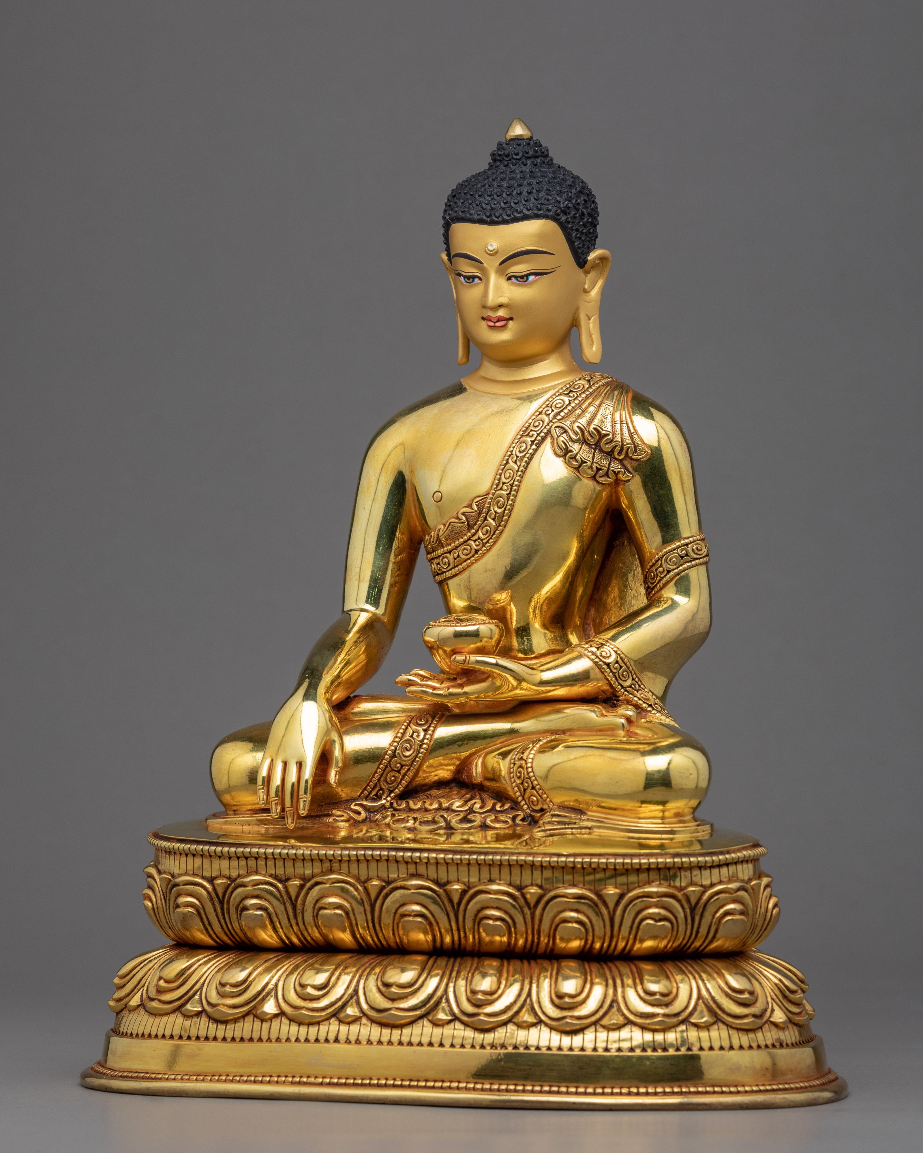 Traditional Blessing Buddha Statue | Tibetan Art Plated with Gold